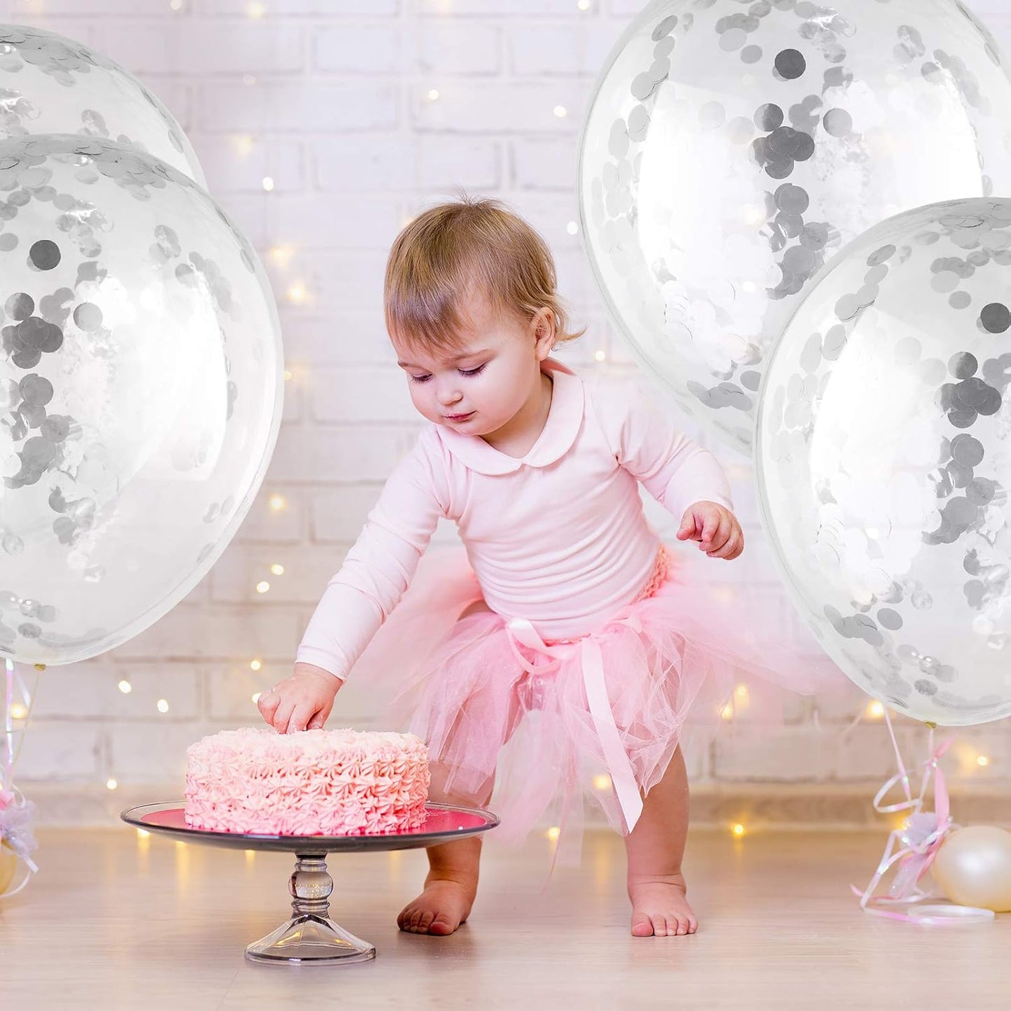 10 Pieces 18 Inch Glitter Confetti Balloons Paper Dots Confetti Shiny Latex Large Balloons for Birthday Wedding Party Decorations(Silver)