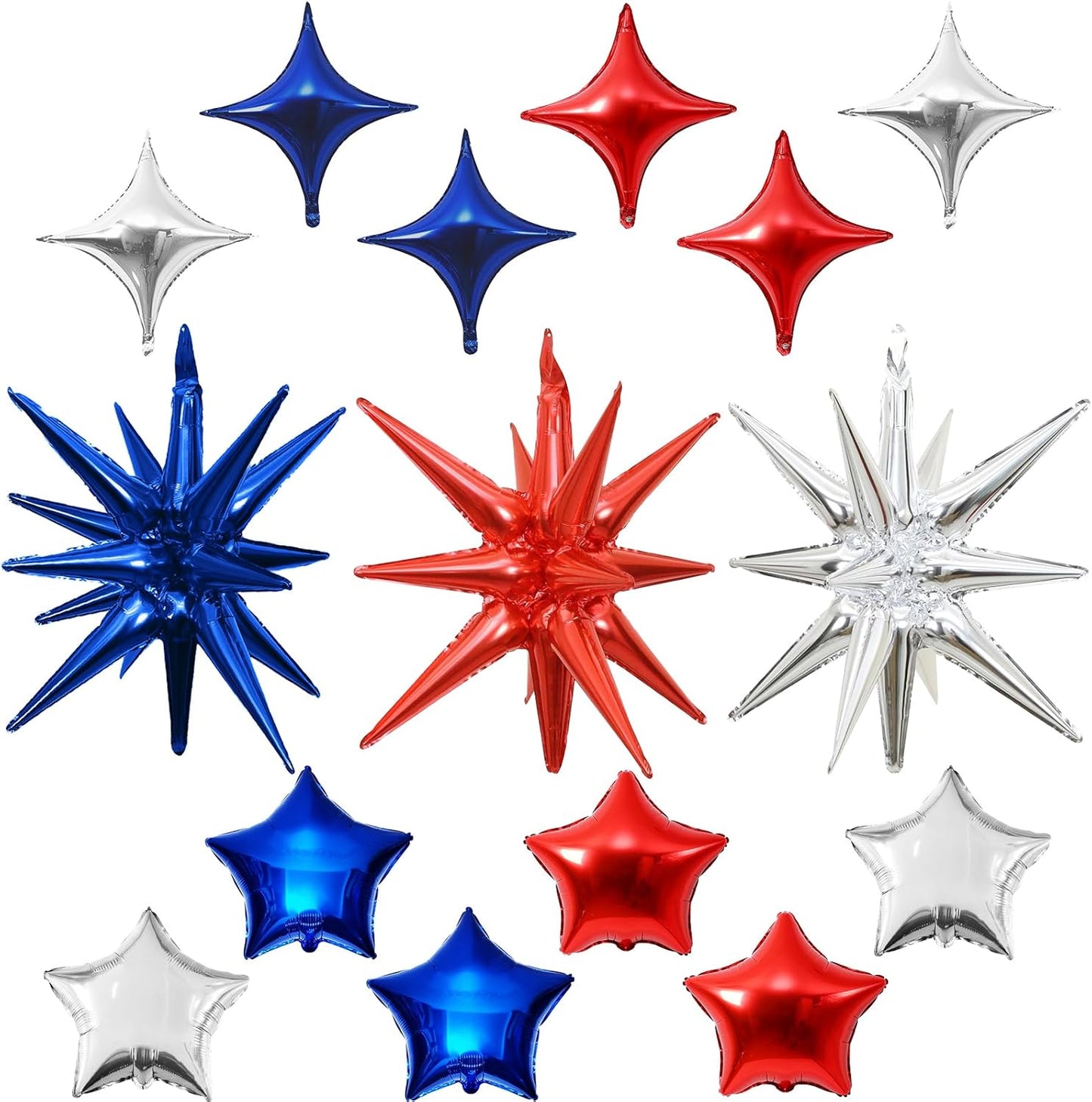 Star Balloons, 22in Red White and Blue Star Balloons Foil 10in 4-Pointed & Pentagram Balloon for 4th of July Independence Day Birthday Party Patriotic Decoration