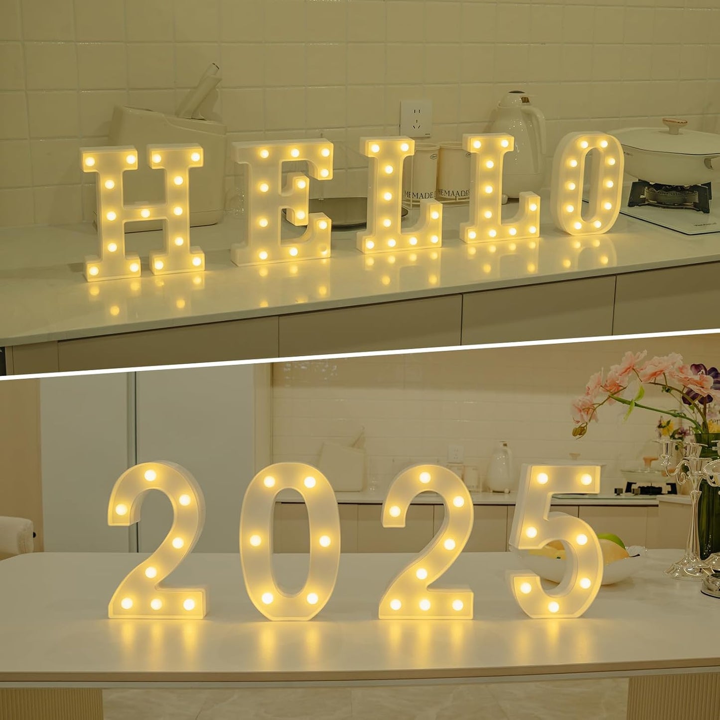 Foaky LED Letter Lights Sign Marquee Light Up Letters Sign for Night Light Wedding/Birthday Party Battery Powered Christmas Lamp Home Bar Decoration(H)