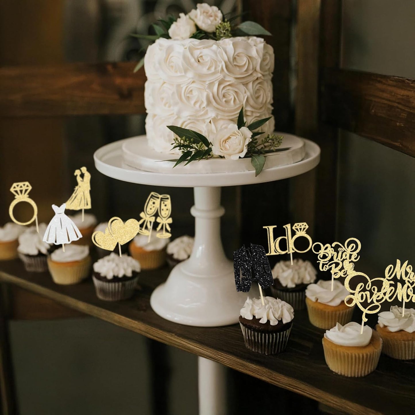 Gyufise 30Pcs Bride to Be Cupcake Toppers Glitter Diamond Ring I Do Love Cupcake Picks Miss to Mrs Bridal Shower Wedding Engagement Bachelorette Cake Decoration Gold
