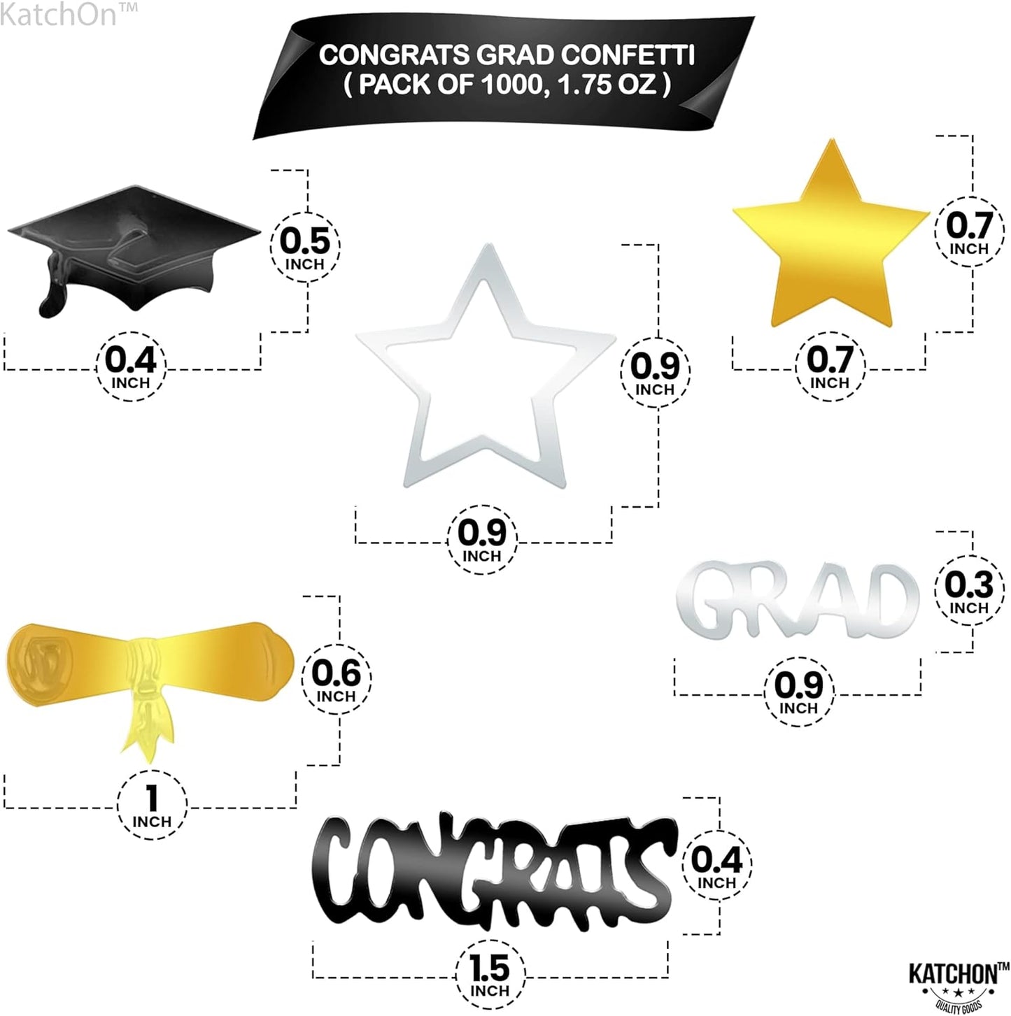 KatchOn, Congrats Grad Graduation Confetti 2025 - Pack of 1000 | Black and Gold Grad Decorations Class of 2025 | Grad Confetti Class of 2025 for Black and Gold Graduation Decorations 2025