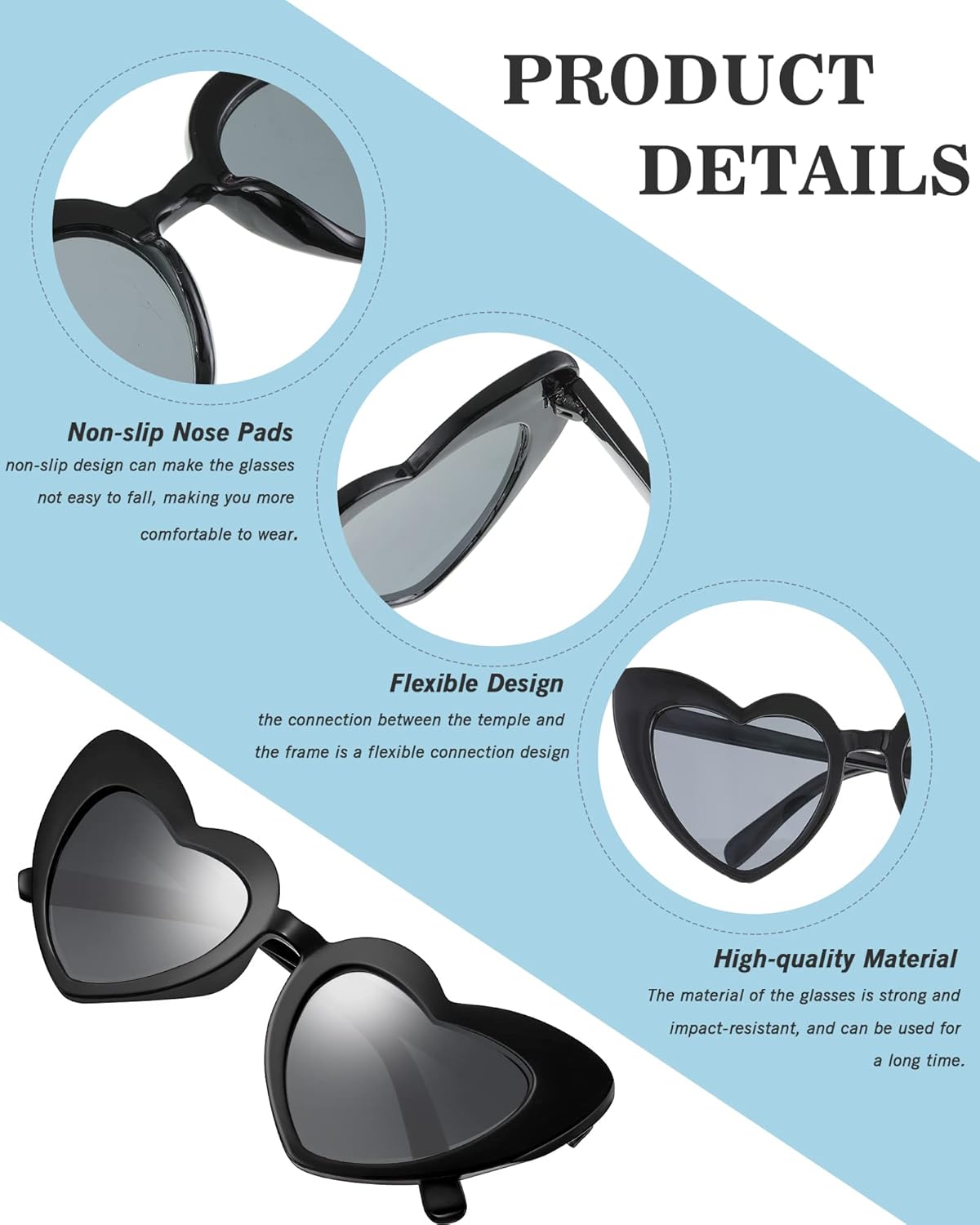 Flutesan 20 Pairs Retro Heart Sunglasses Vintage Cat Eye Heart Glasses Women Bachelorette Bride Sunglasses Bulk