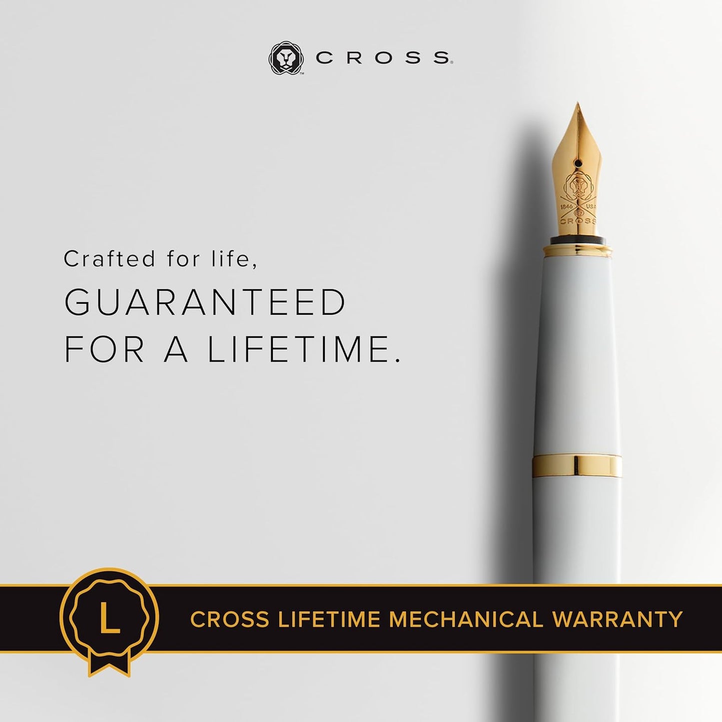 Cross Bailey Light Refillable Fountain Presented in a Everyday Gift Box - Medium Point, Black Ink, Polished White