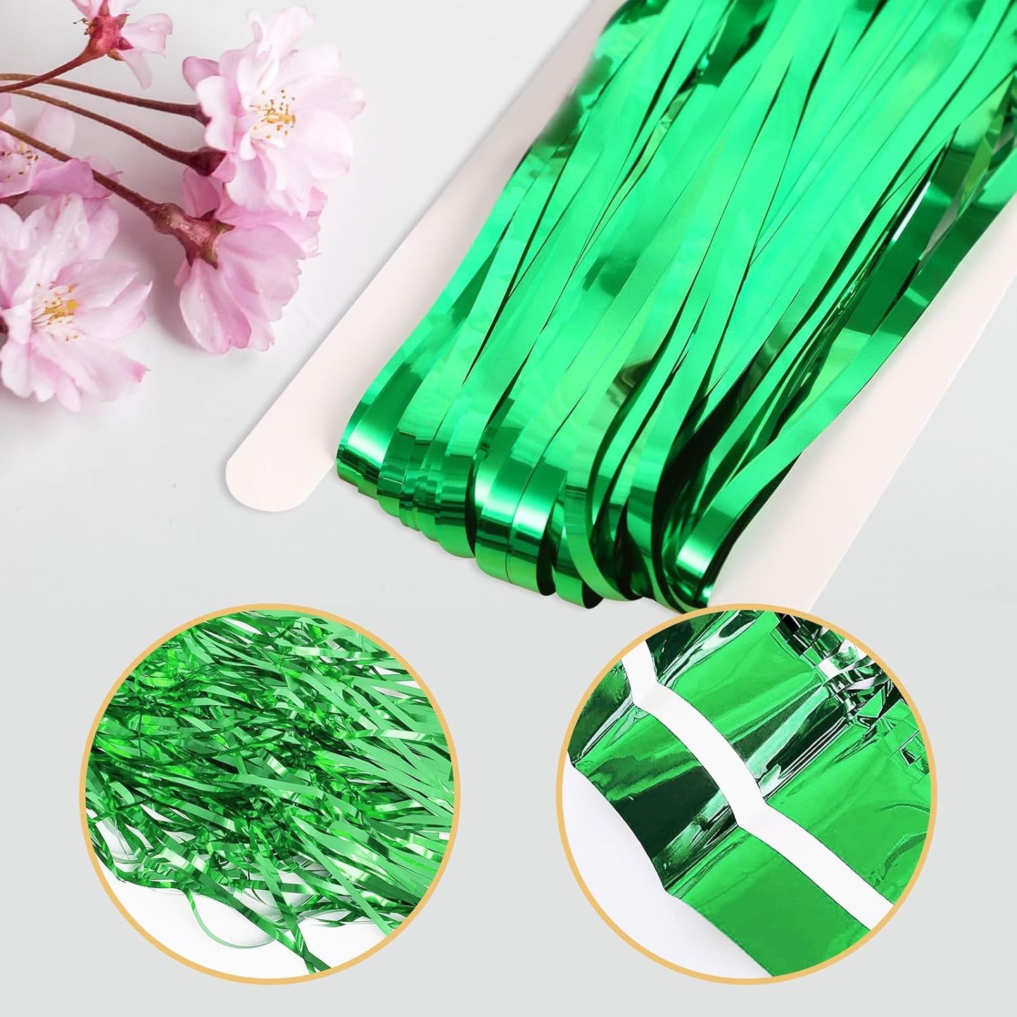 5 Pack Green Fringe Backdrop 3.2ft x 8.2ft Foil Curtain Tinsel Fringe Curtains Backdrop Streamers for Birthday Party Decoration Wedding Christmas Decoration