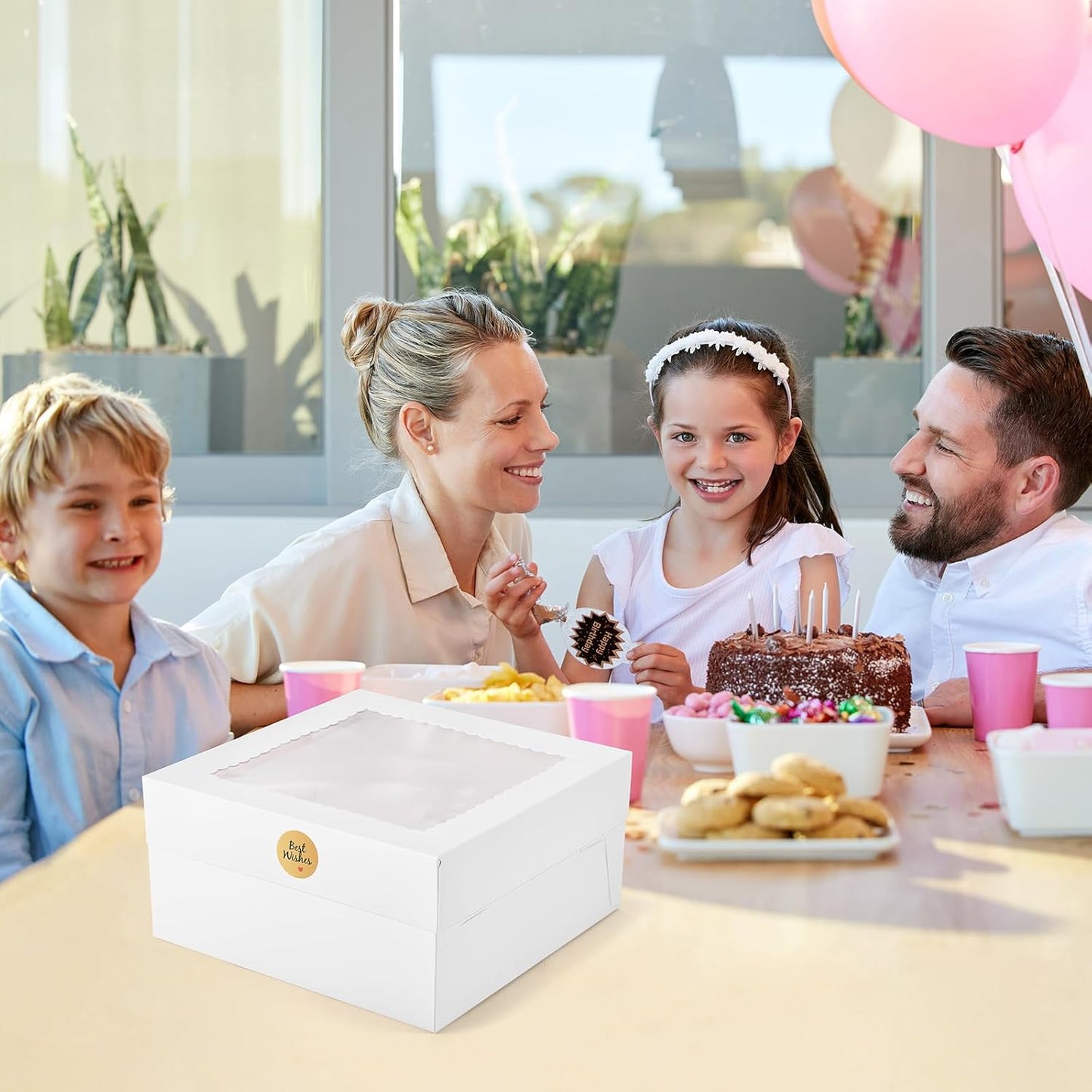 12Pcs Cake Boxes, 12x12x6 Inches White Bakery Boxes with Window, Large Disposable Cake Carrier Container for Pastries, Pie, Cookies, Chocolates, Cupcakes Dessert Boxes