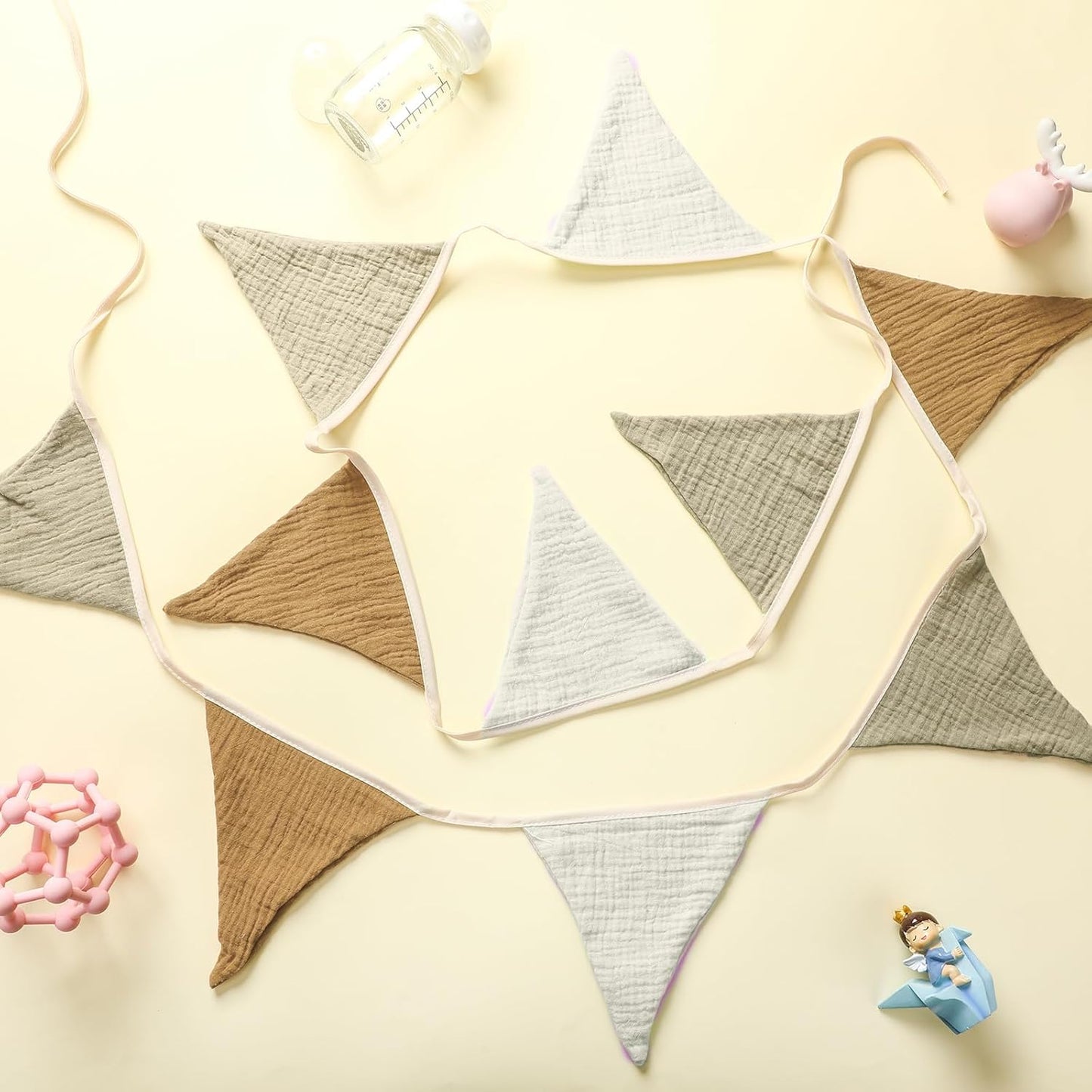 Oudain 15.5 ft Pennant Banner Flags, 2 Pcs Nursery Garland Triangle Bunting Flag Baby Banner for Nursery Decor Baby Birthday Boho Wedding Shower Party Event, Each 7.75 ft(Simple Color)