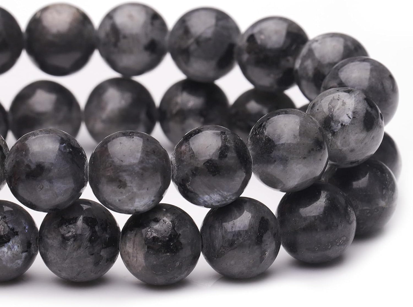 10mm Natural Stone Beads for Jewelry Making,Larvikite Labradorite Polished Smooth Round Gemstone Beads for Bracelet Necklace 15 Inch