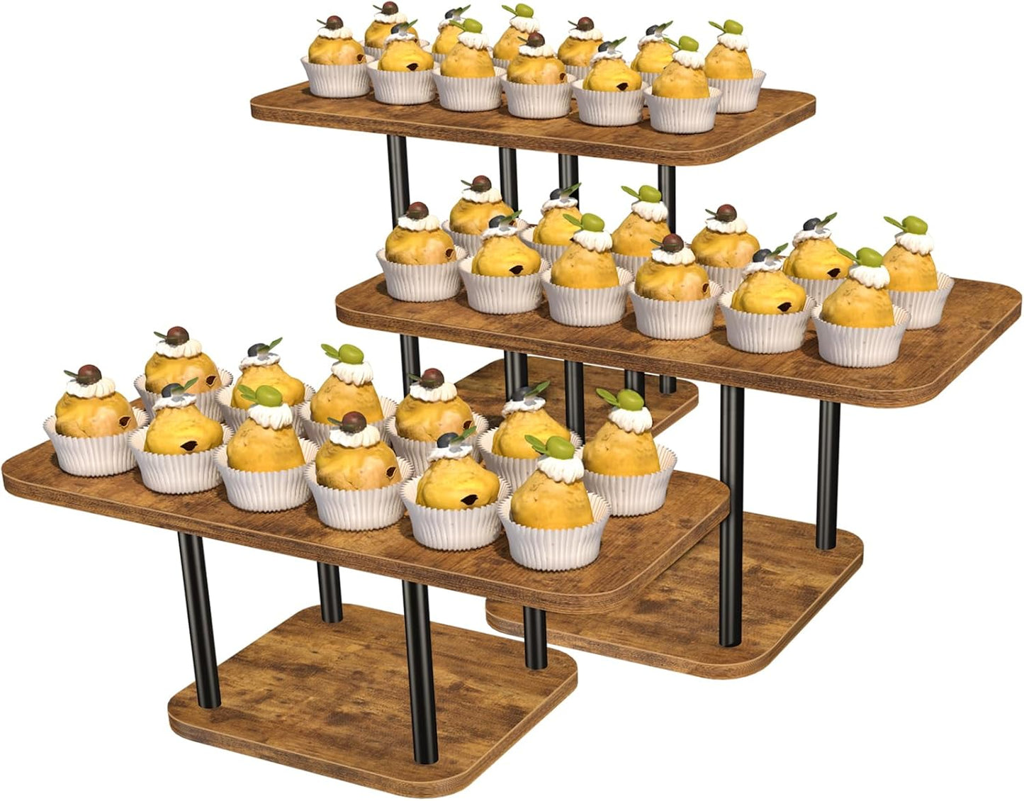 Cupcake Stand for 50 Cupcakes Wooden Dessert Table Display Set Rustic Dessert Stands Rectangle Serving Tray for Party Baby Shower Birthday Graduation Wedding