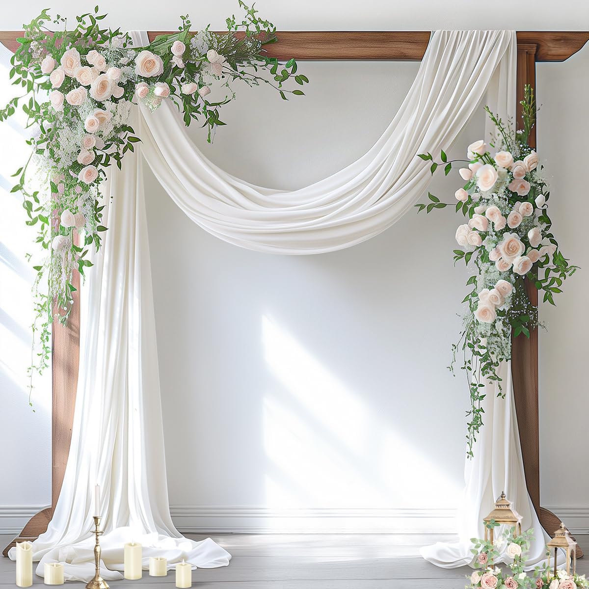Socomi Ivory White Wedding Arch Draping Fabric 29" x 20Ft 2 Panels Sheer Outdoor Curtain Drapes Extra Long for Bridal Baby Shower Ceremony Birthday Party Decor