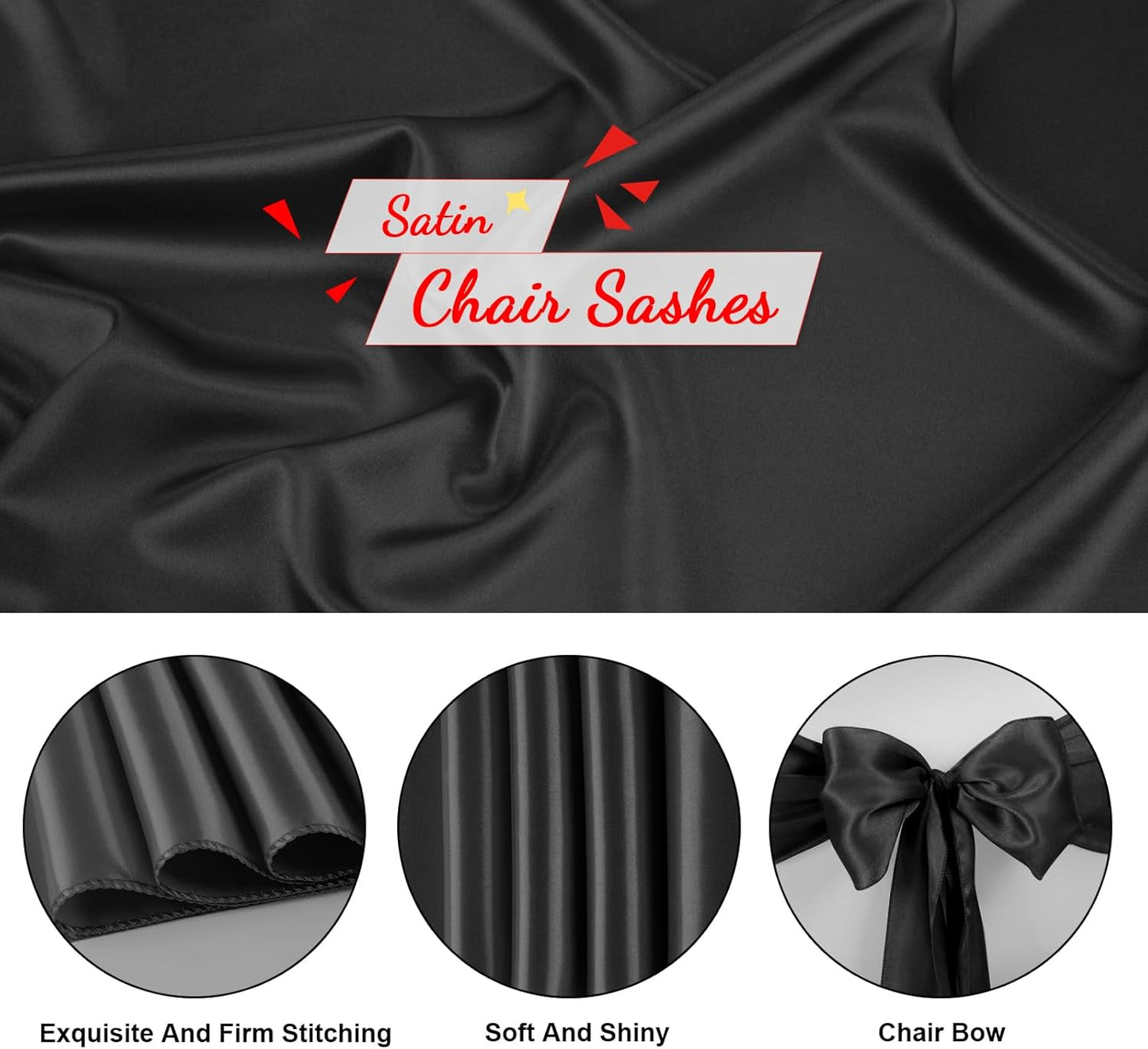 50 PCS Black Satin Chair Sashes Bows Universal Chair Ribbon Ties Back Sash for Wedding Party Reception Events Banquets Hotel Event Chair Cover Decoration (Champagne 7x108 inch)