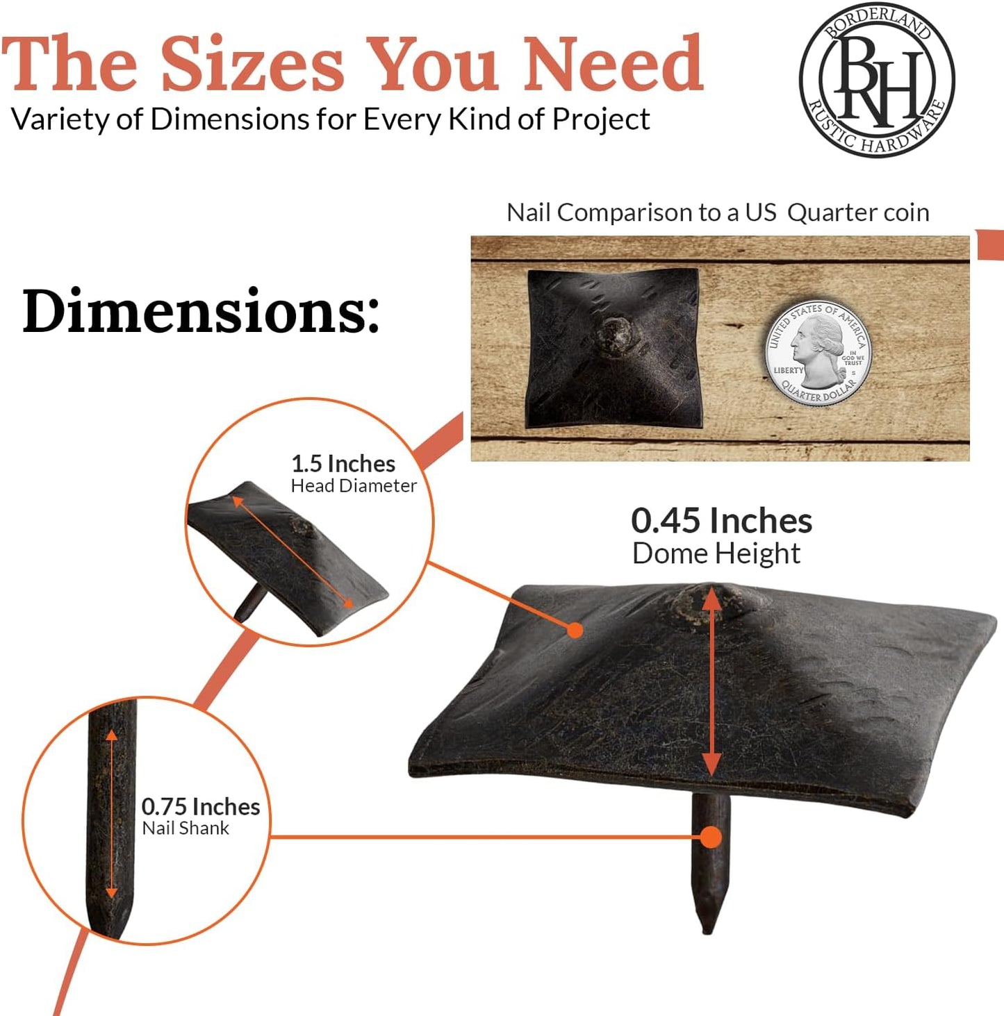 100 Pack 1.5" Square Head Iron Clavos Decorative Nails – Sealed Unfinished – Handmade Rustic Square Fasteners for Farmhouse Shutters, Faux Wood, Barn Doors, and Gates – Ornamental Wood Accent