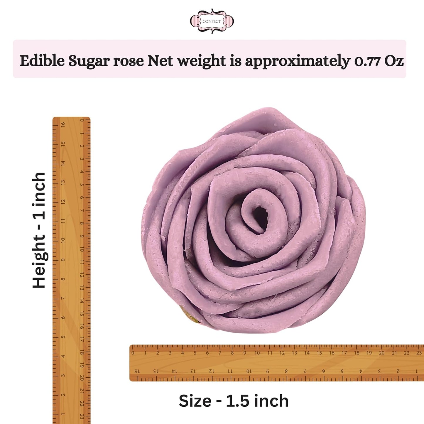 Confect Edible Lavender Rose Toppers – 12-Pack Lilac Roses for Cake & Cupcake Decorating– Stunning Edible Floral Toppers for Desserts- Vegan, Nut-Free, Soy-Free, Dairy-Free, Palm Oil-Free