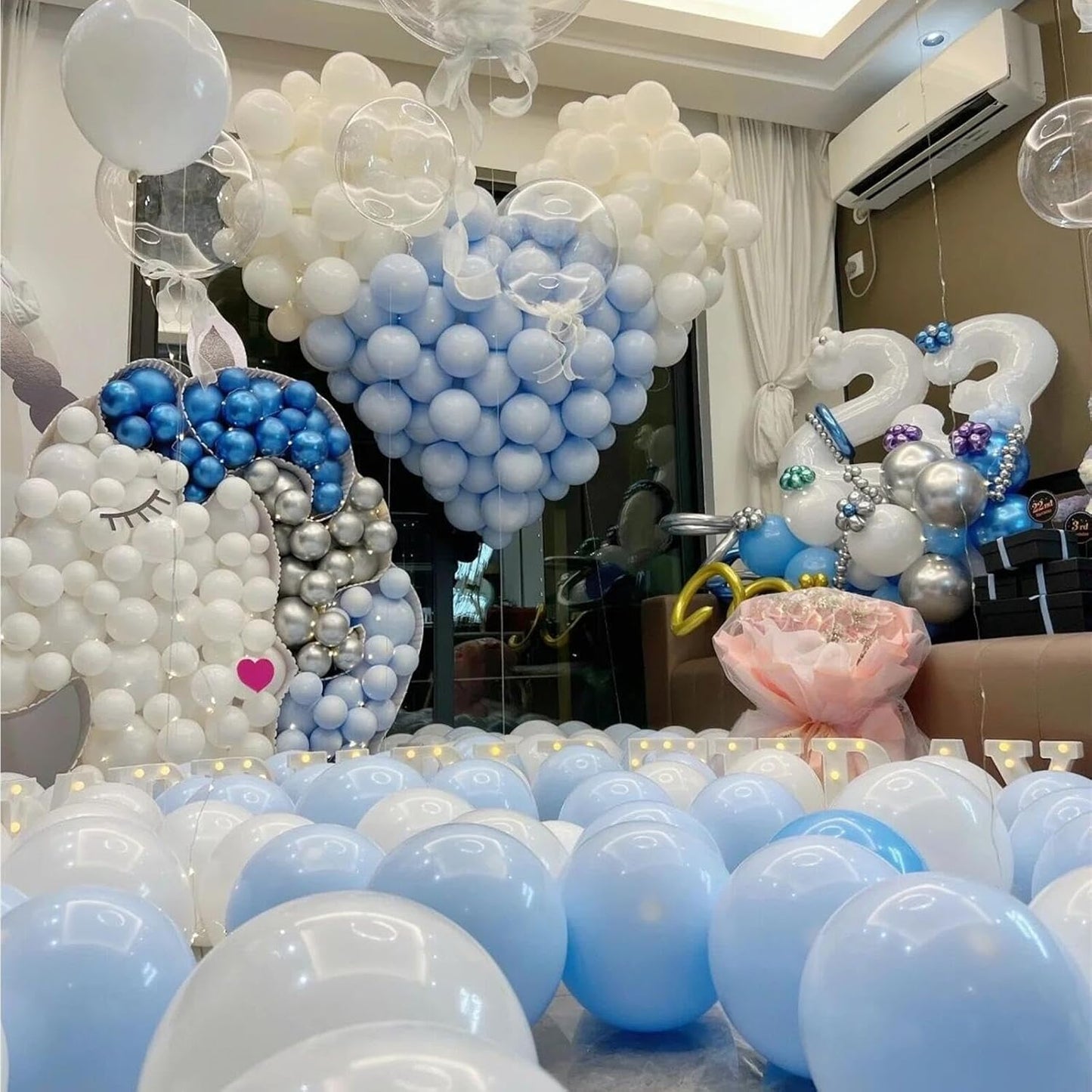 412pcs Pastel Blue Balloon Garland Arch Kit 18 12 10 5 Inch Different Sizes Light Blue Latex Balloons for Baby Gender Reveal Shower Birthday Festival Happy Sky Blue Theme Anniversary Party Decoration