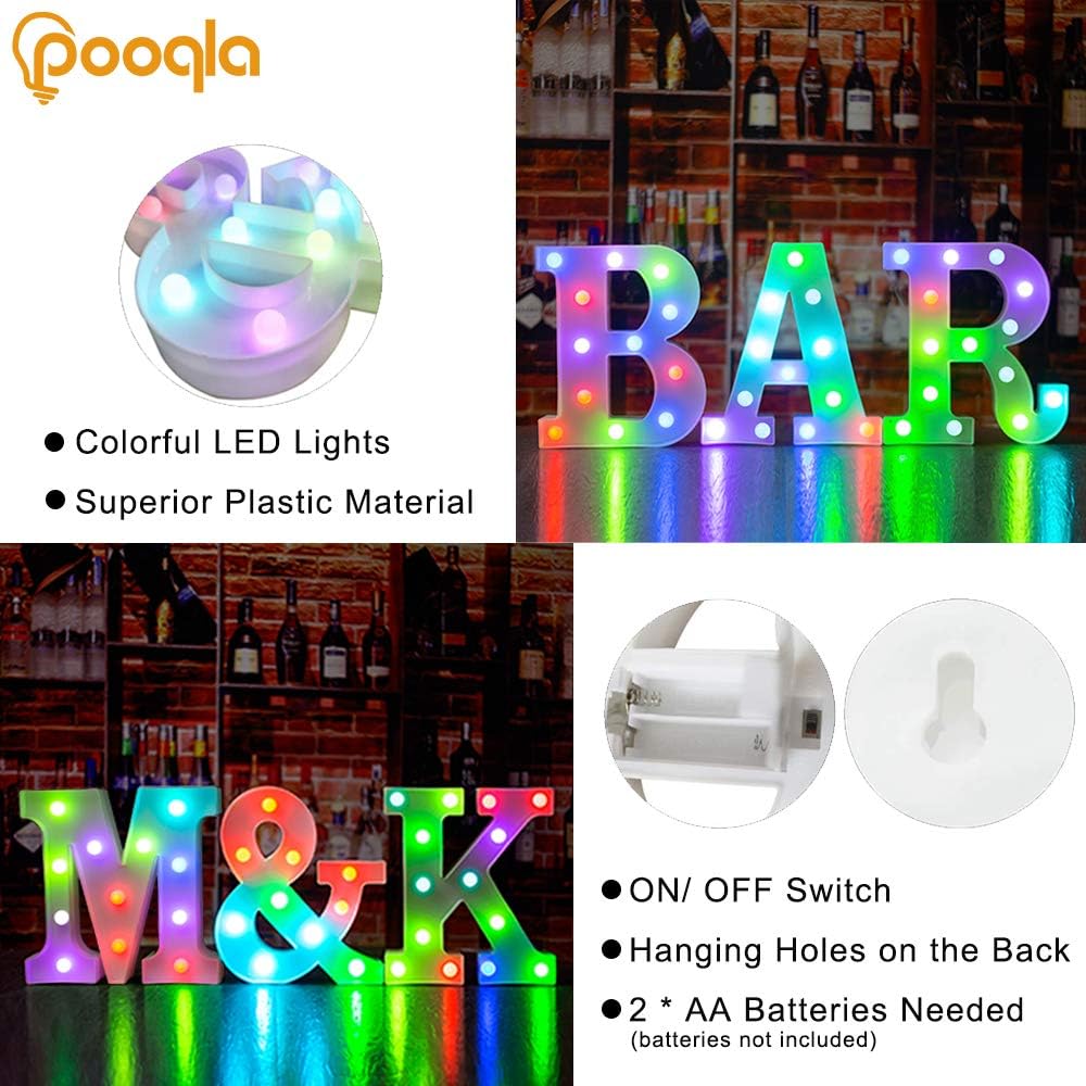 Pooqla Colorful LED Marquee Letter Lights with Remote – Light Up Marquee Signs – Party Bar Letters with Lights Decorations for The Home - Multicolor U