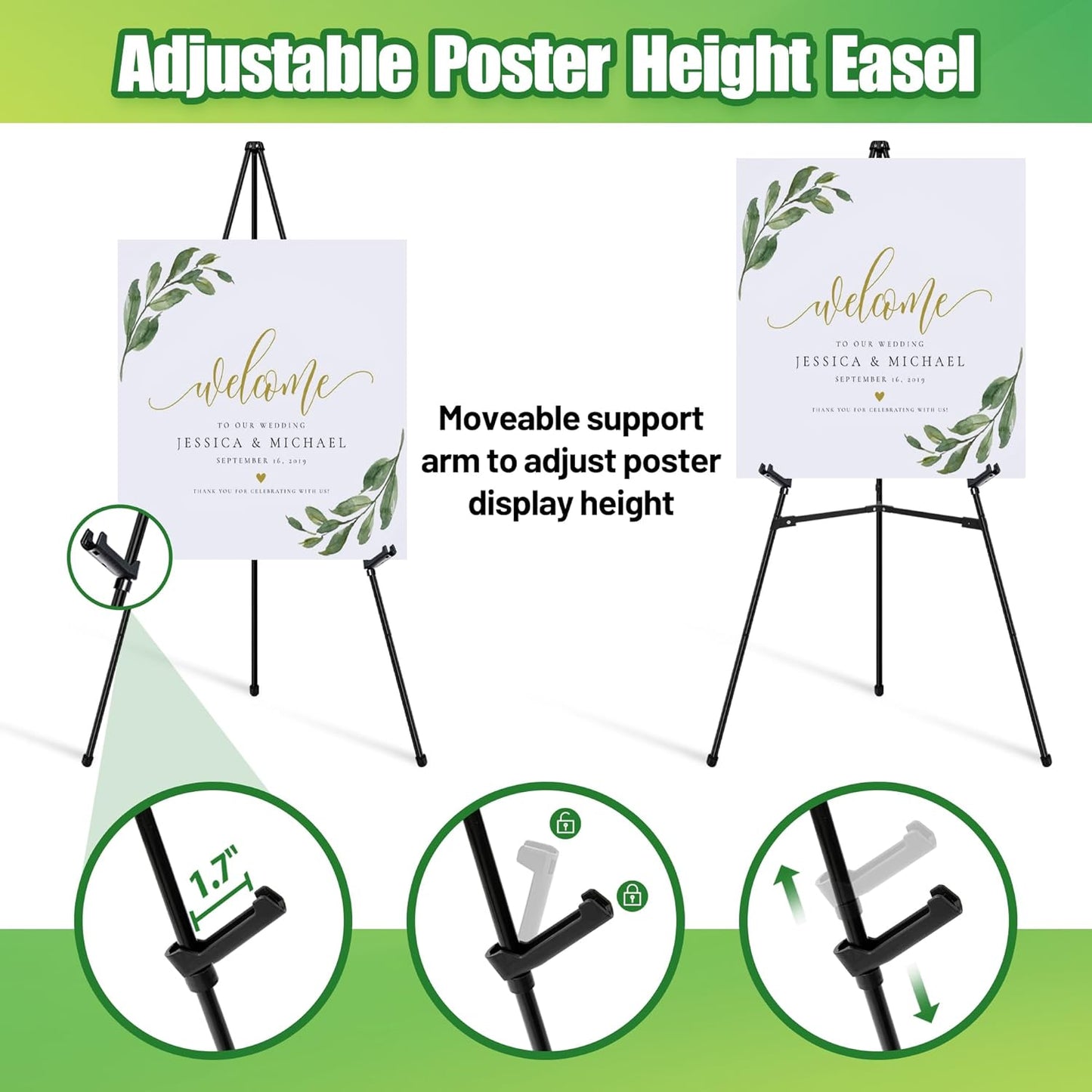 Easel Stand for Sign - 63" Display Easel for Wedding Sign Stand Poster Stand, Lightweight Adjustable Poster Easel for Painting, Portable Easel Stand with Carrying Bag, Black 1Pcs