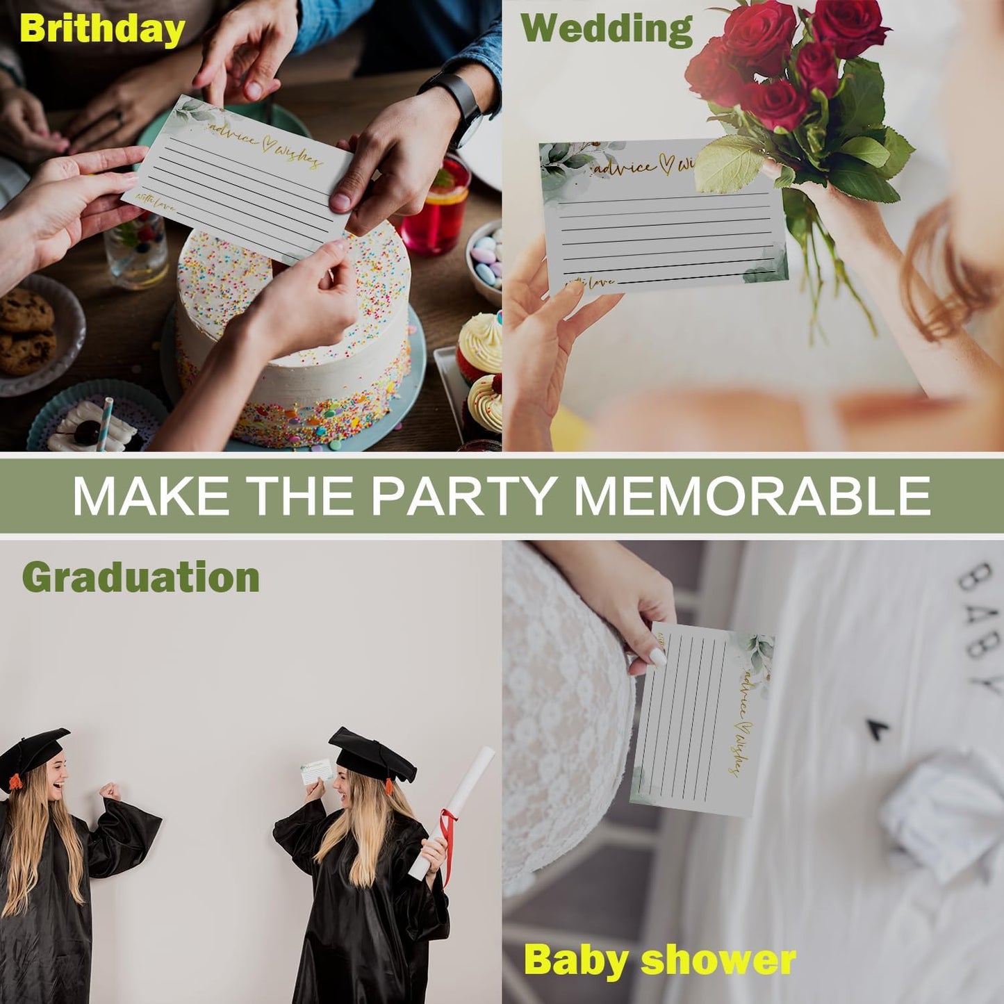 Watercolor Advice and Wishes Cards with Box - 50 Pcs Eucalyptus Advice Cards for Wedding, Bridal Shower, Baby Shower, Well Wishes Box for Graduation, Christmas, Birthday Party Decorations -A05