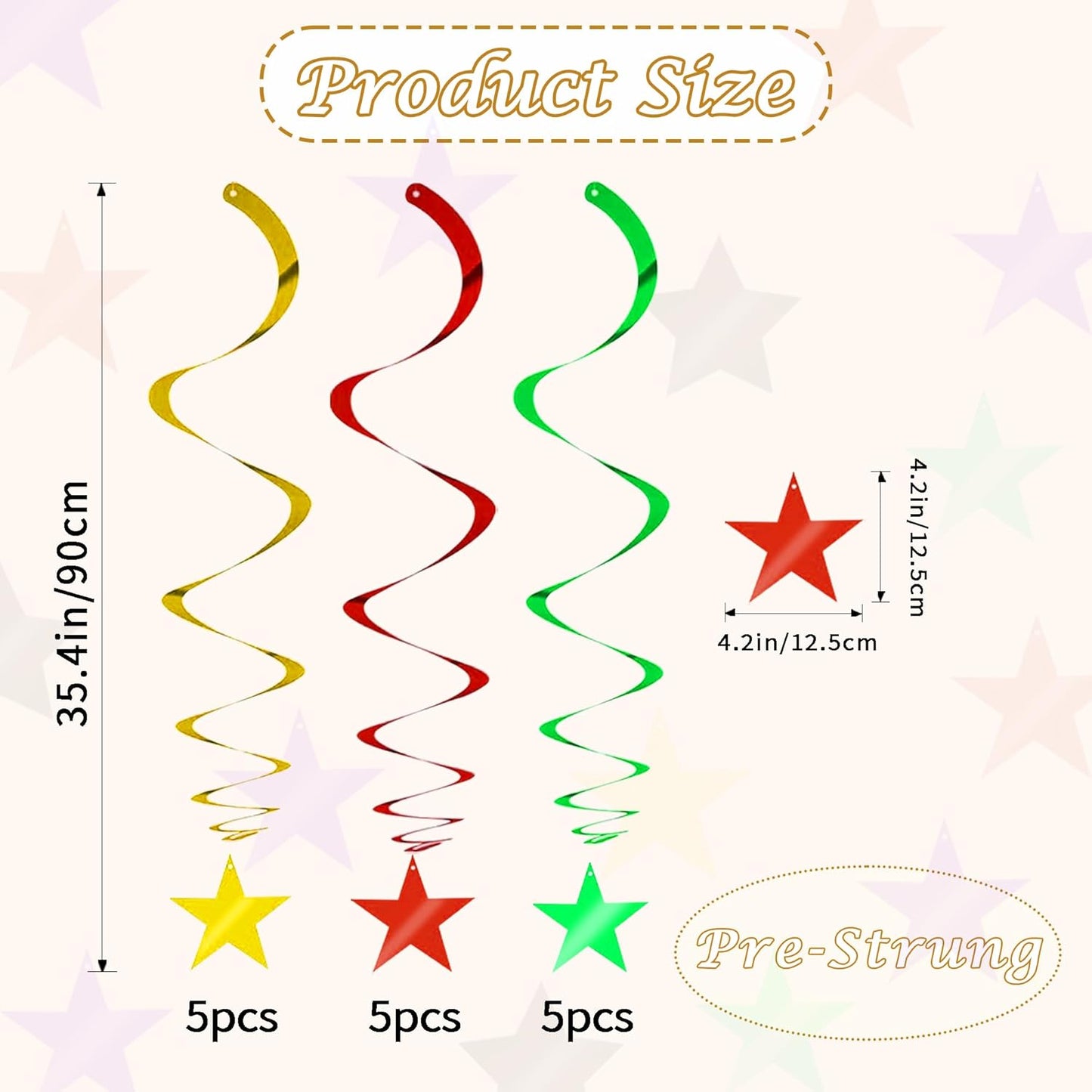 BEISHIDA Green Gold Star Hanging Swirl Decorations, Birthday Hanging Party Supplies for Christmas Wedding Baby Shower Birthday Decorations,Pack of 15