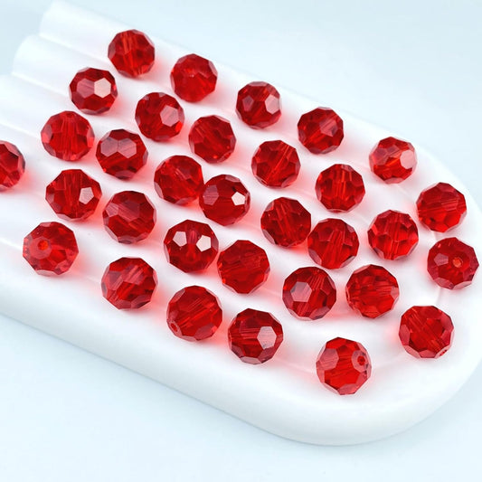 100 PCS 8mm Crystal Glass Beads Round Multiple Faceted Loose Spacer Glass Beads for DIY Handcrafte Bracelet Necklace Earring Jewelry Making(Red)