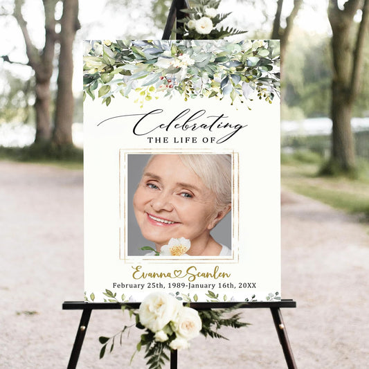 Greenery Funeral Welcome Sign, Celebration of Life, In Loving Memory Sign, Large Funeral Sign, Memorial Sign, Funeral Decor, Bundle Greenery Funeral Sign, Funeral program