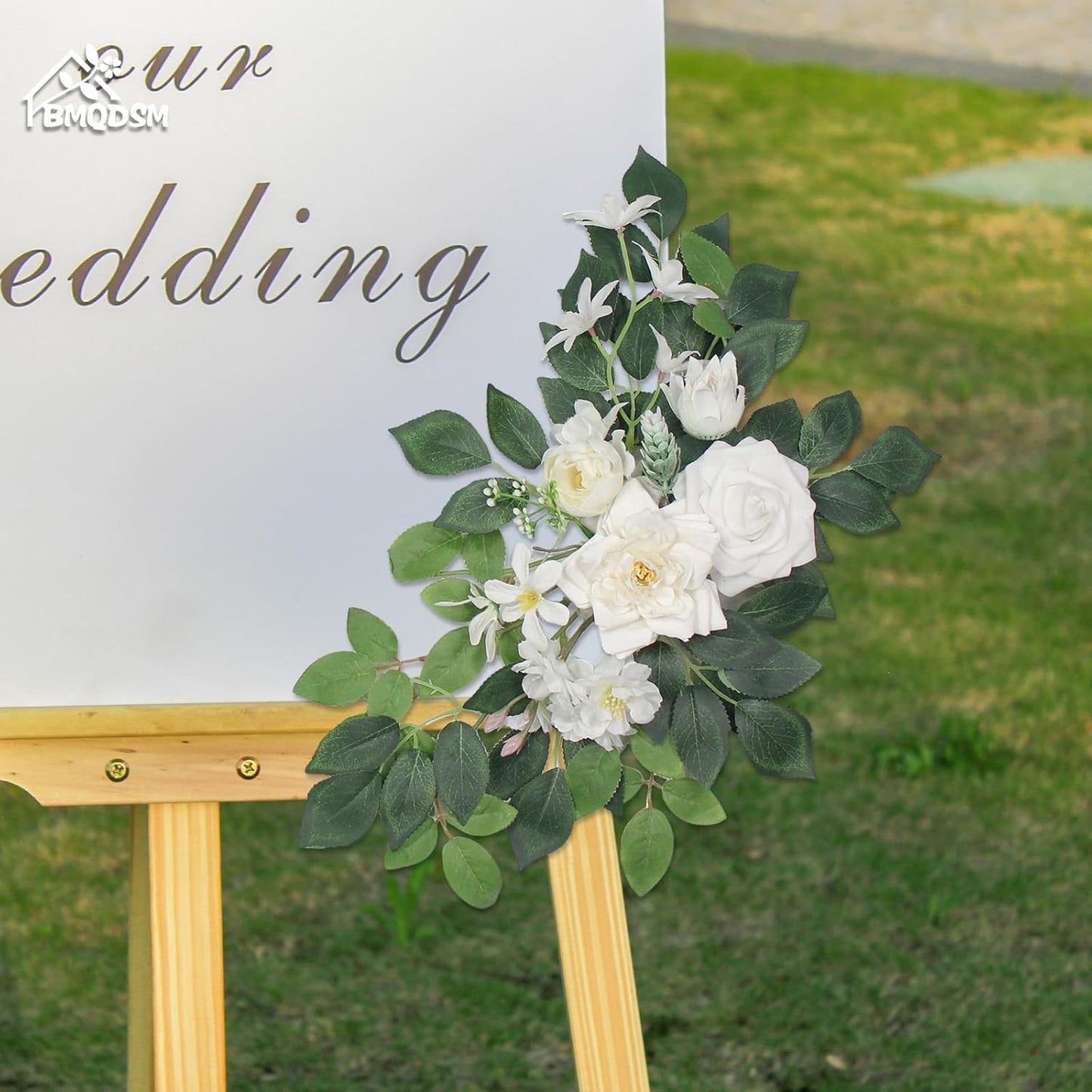 Pack of 2 Artificial Flowers for Backdrop Decoration, Wedding Arch Flowers,Reception Welcome Sign, Eucalyptus Garland, Suited to Aisle Decor and Wedding Arches(White)