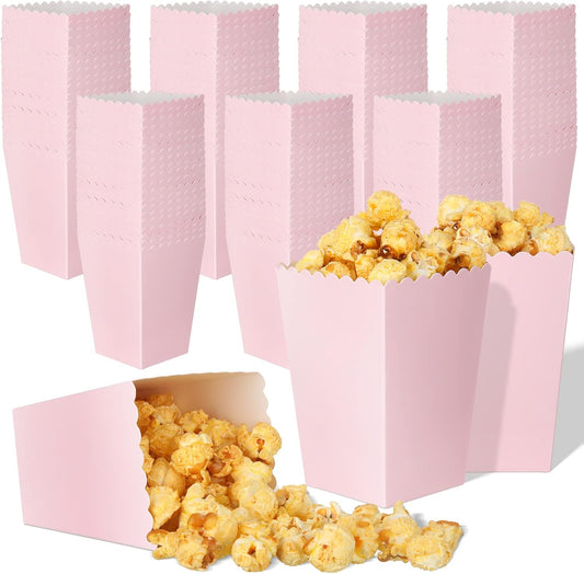 200 Pcs Popcorn Boxes Mini Paper Popcorn Box Cardboard Popcorn Container for Party Disposable Snack Candy Popcorn Bags Popcorn Holder for Birthday Wedding, 2.2 x 4.2 x 3 In (Pink, Simple)