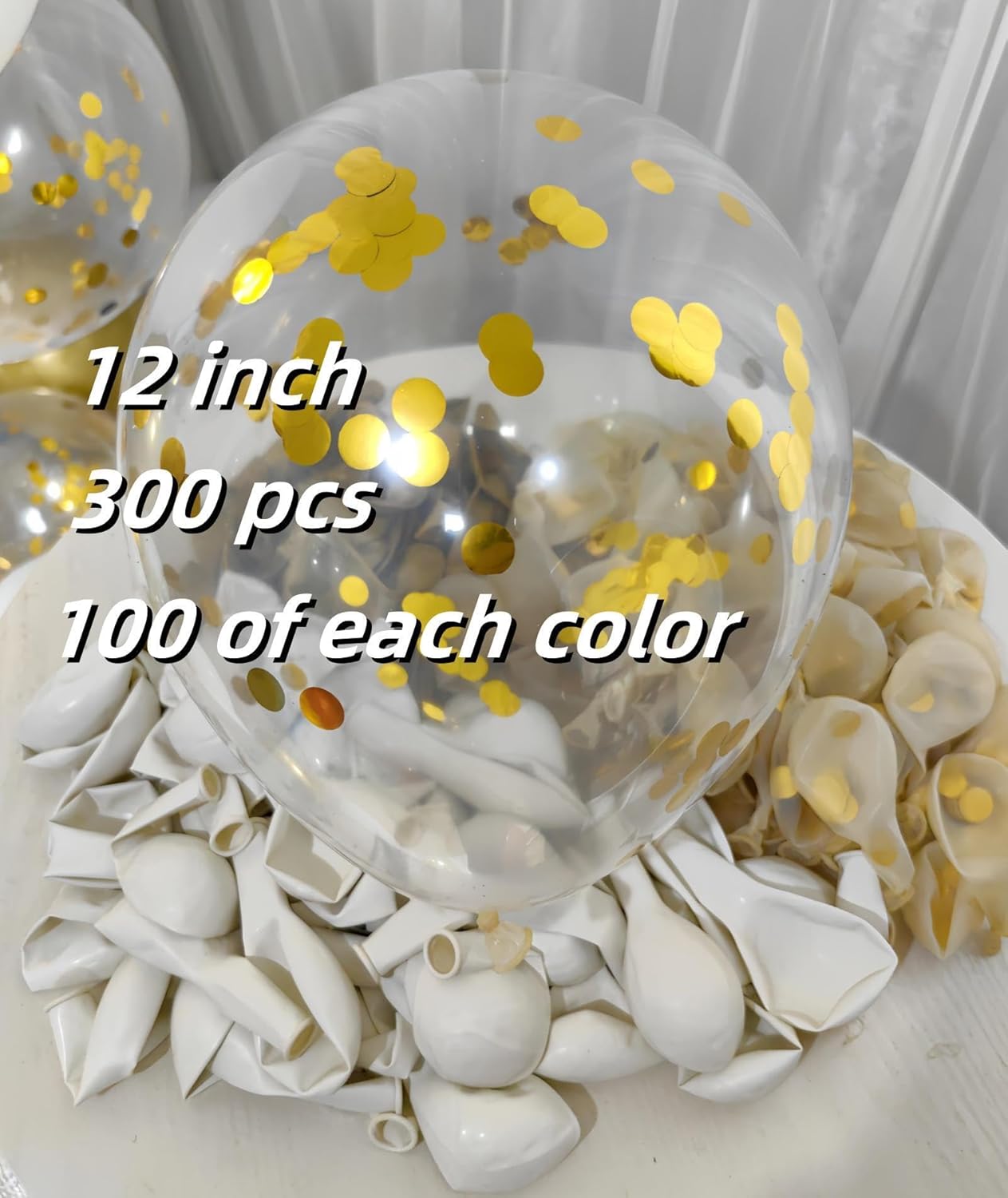 300 Pack Gold and White Balloons 12 Inch Gold Confetti Balloons for Various Party Events Decorations