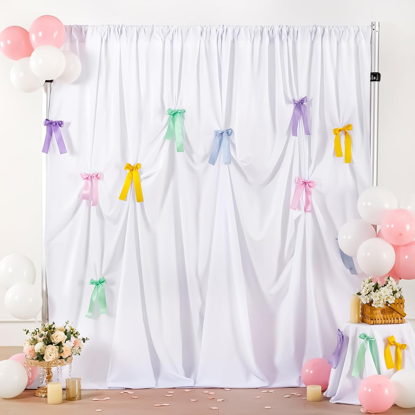 White Wedding Backdrop Curtain : 2 Panels 5.8×8ft Backdrop DIY Creative Photography Props Background - Shower Party Event Decorations