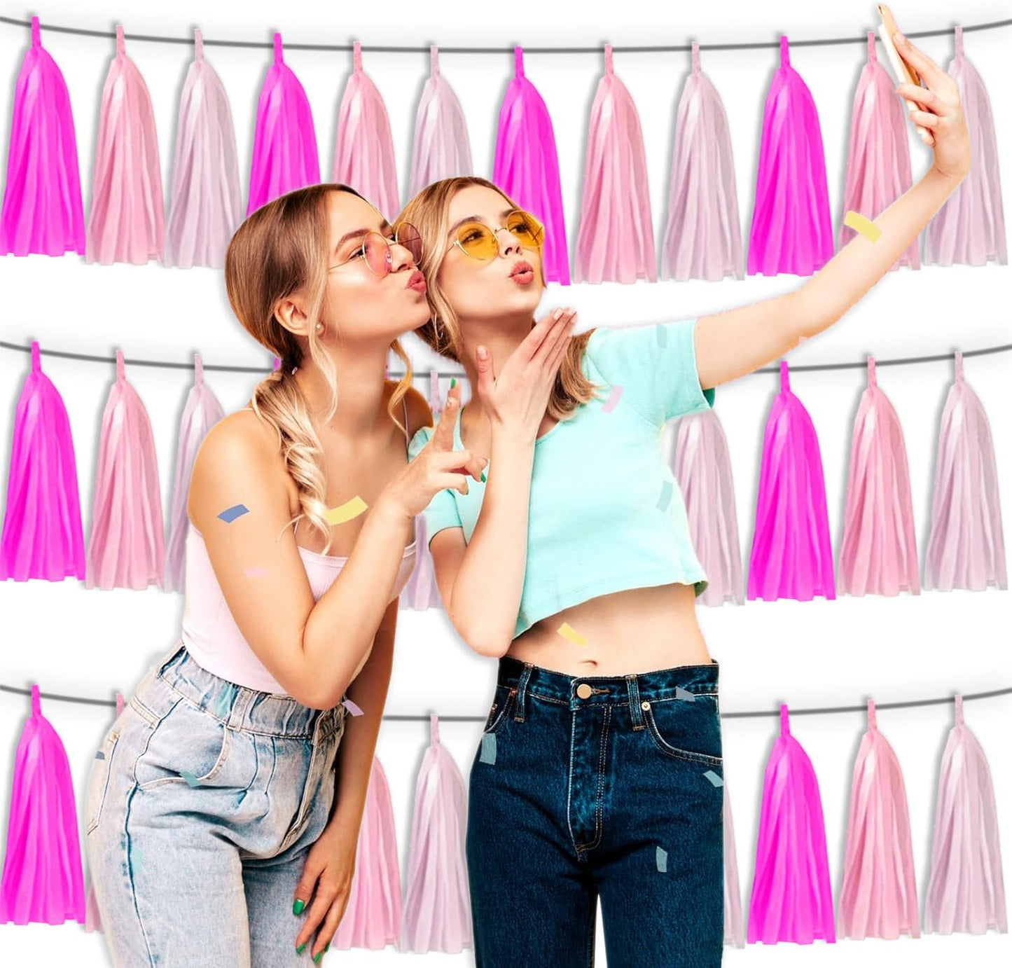 3P Maca-Rose Red Pink LightPink Metallic Fringe Banner Garland Foil Tinsel Streamer Backdrop Banners for Parties, Wall Hanging Curtain Parade Floats,Graduation Decorations, Wedding Party Decoration