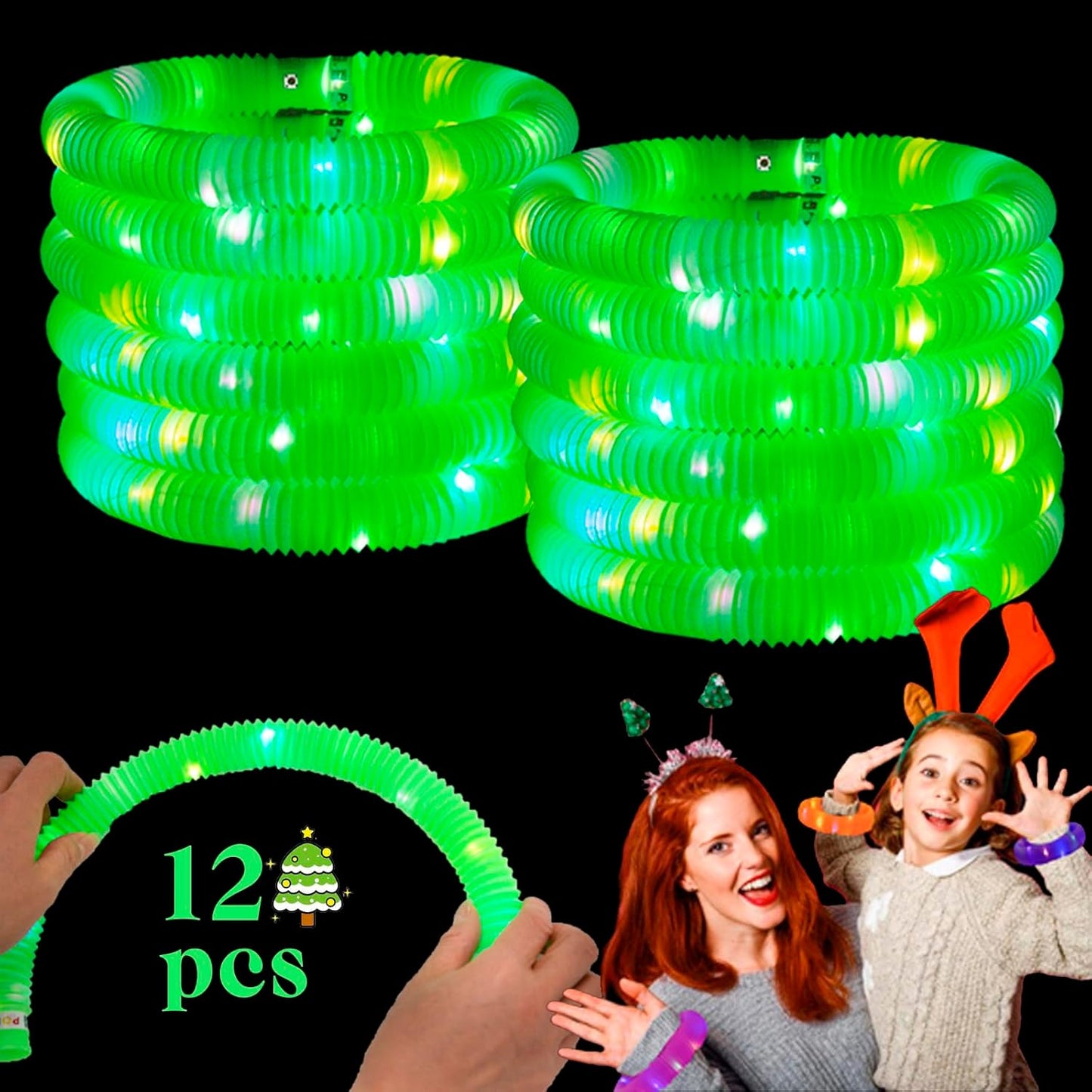 Green 12 Pack Light Up Party Favors Supplies,Bulk Glow Sticks Bracelet,Necklace Accessories for Kids,Birthday Return Gifts Treats,Easter Basket Goodie Bag Stuffer Fillers for Boys Girls