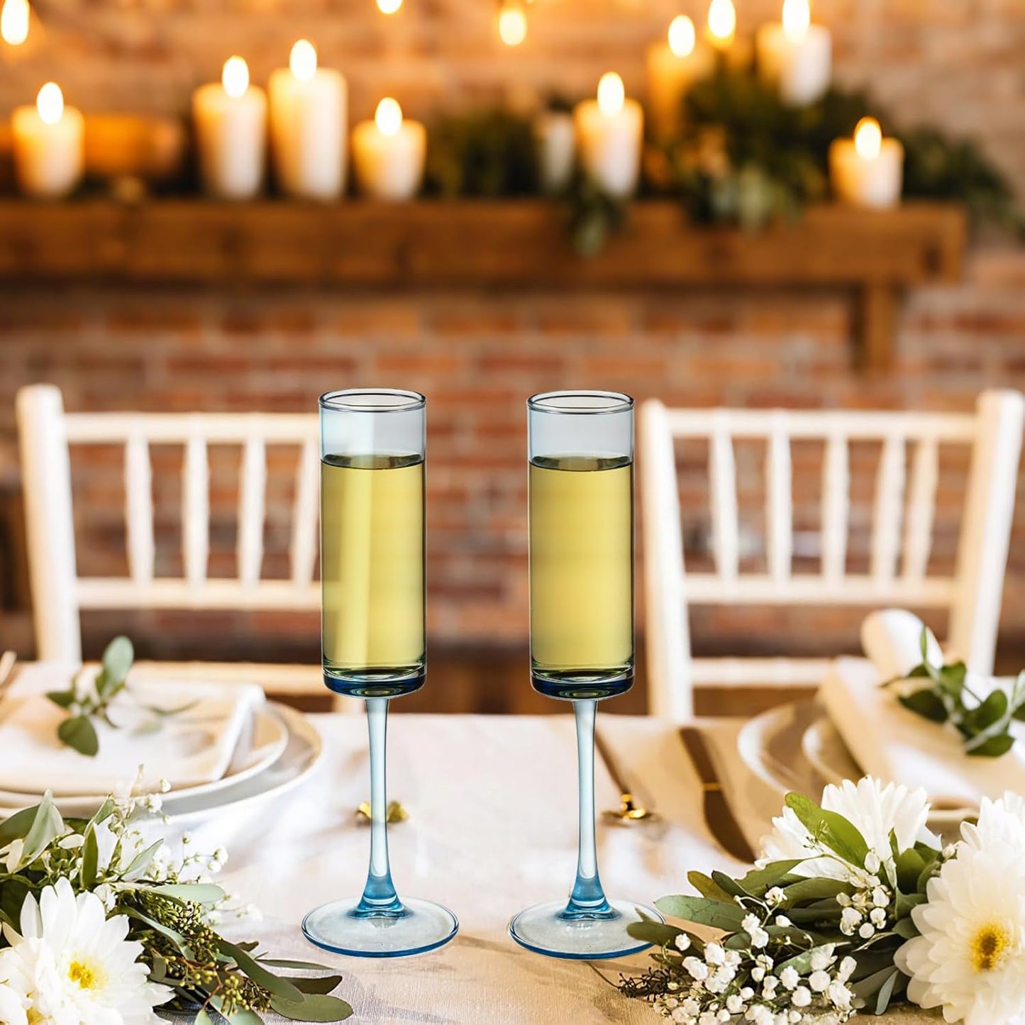 24 Pieces Blue Champagne Flutes 6 OZ Straight Sided Wine Glasses Champagne Long Stem Drinking Colored Glasses,Set of 24 Hand Blown Champagne Flutes Goblets for Wedding Cocktail Cups,Cava, Prosecco