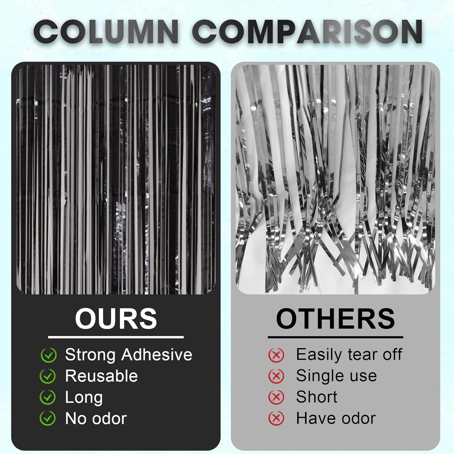 4 Pack Black Foil Fringe Backdrop Curtains, Tinsel Streamers Birthday Party Decorations, Fringe Backdrop for Graduation, Baby Shower, Gender Reveal, Disco Party