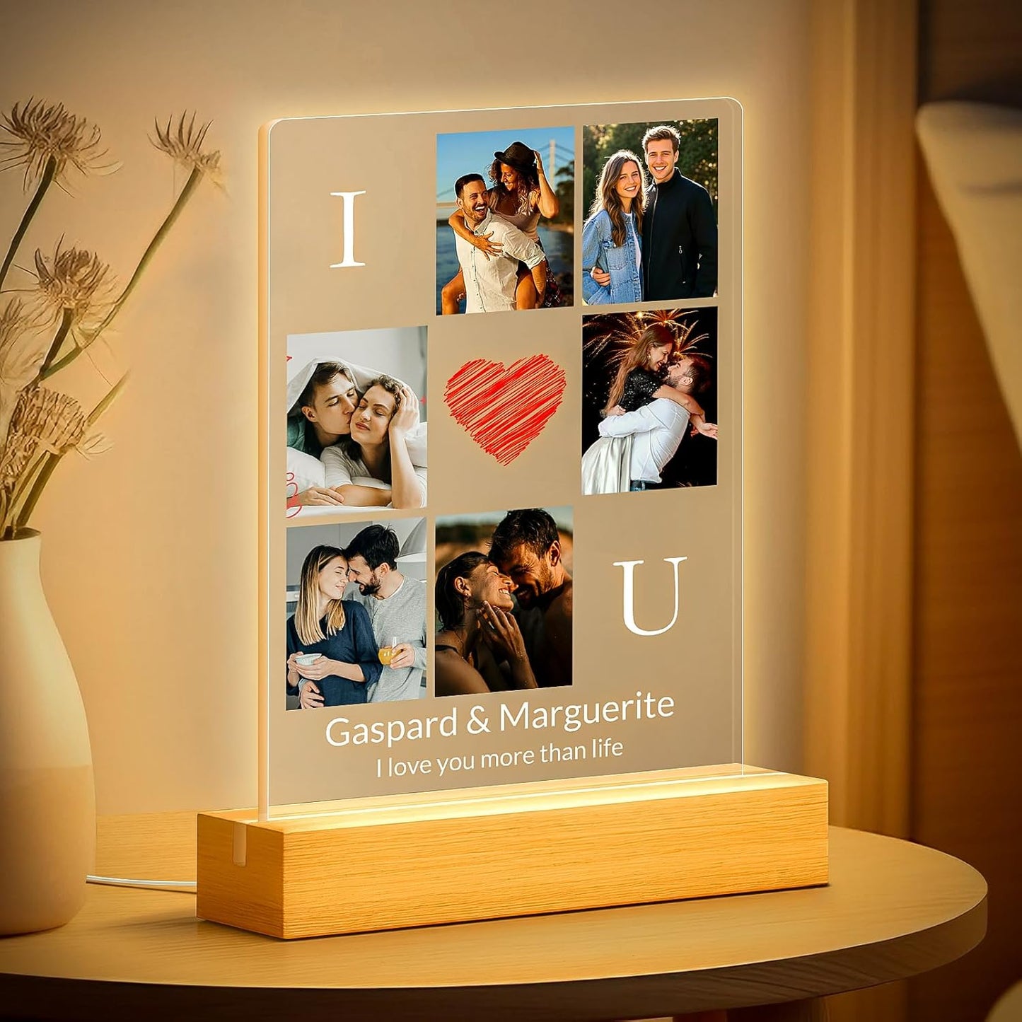 Personalized Photo Frame with Night Light, Custom Picture Frames with Photo, Customized Acrylic Plaque Frame, Personalized Anniversary Birthday Gifts for Women, Men, Him, Her, Couple, Husband, Wife