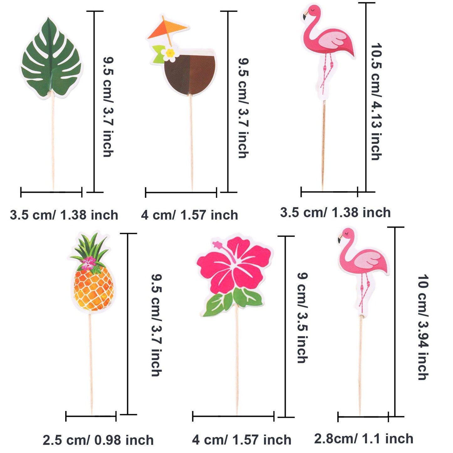 Luau Cupcake Toppers Tropical Cake Decorations Hawaiian Toothpicks Sticks with Flamingo Pineapple Palm Leaves Shape Picks for Summer Beach Theme Party Favors Supplies, 6 Styles (72)