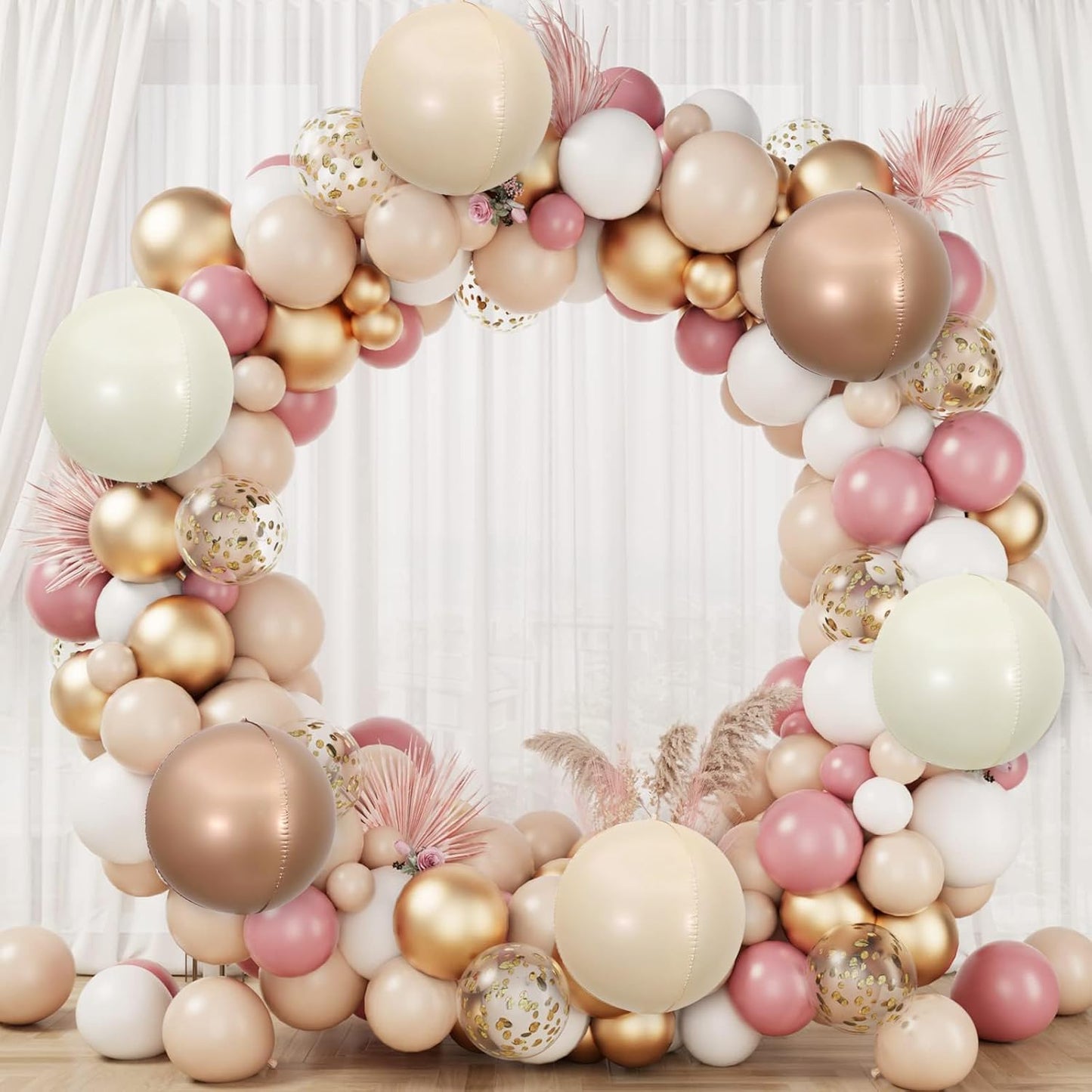 Sand White Brown Round Foil Balloons 6Pcs,Giant 4D Round Ball Balloons,22 Inch Boho Cream Nude Beige Balloon for Birthday Baby Shower Engagement Party Decorations