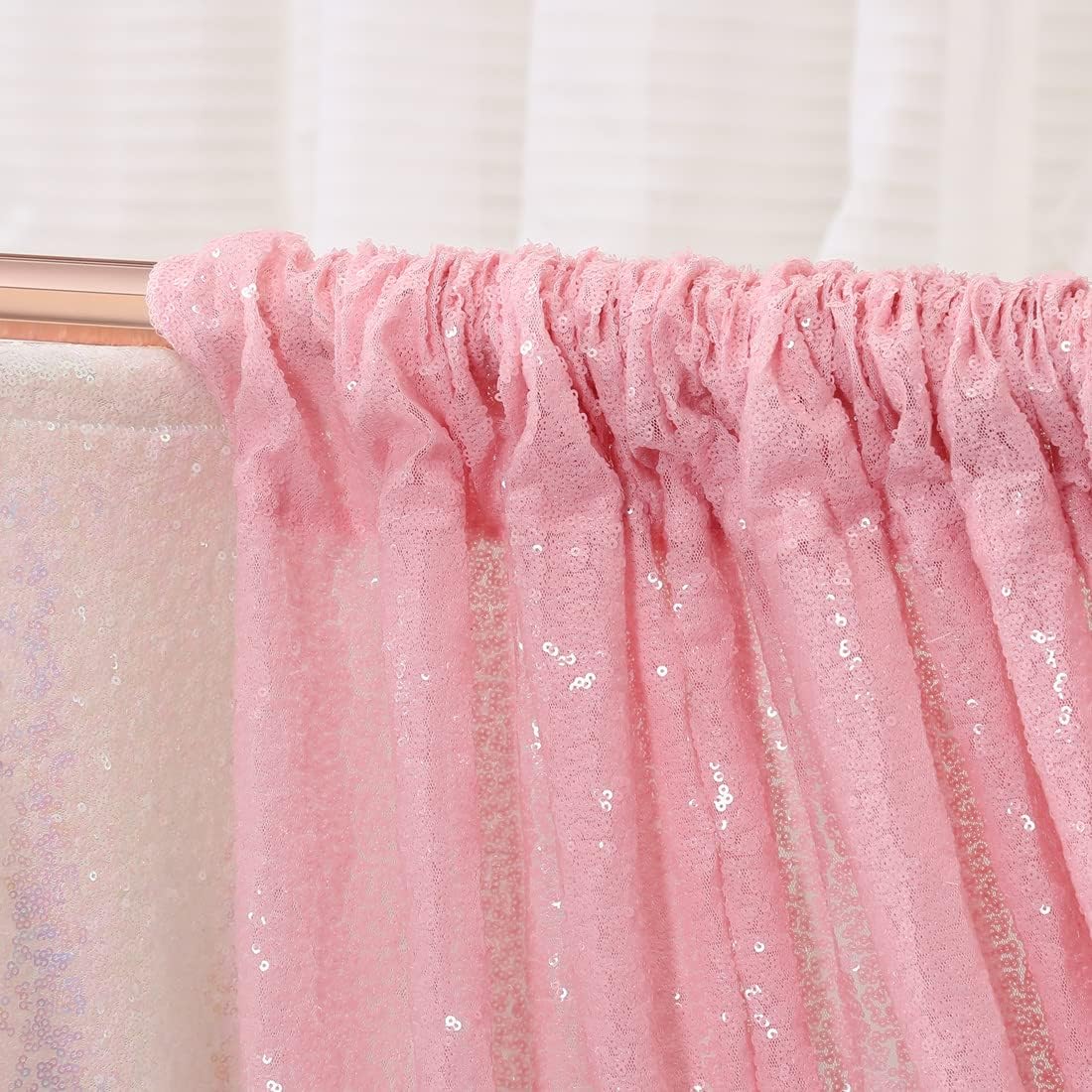 Pink Sequin Backdrop Curtains,2 Panels 2ft x 8ft Sequin Photography Backdrop Curtain for Wedding Party Xmas Decoration, Pink