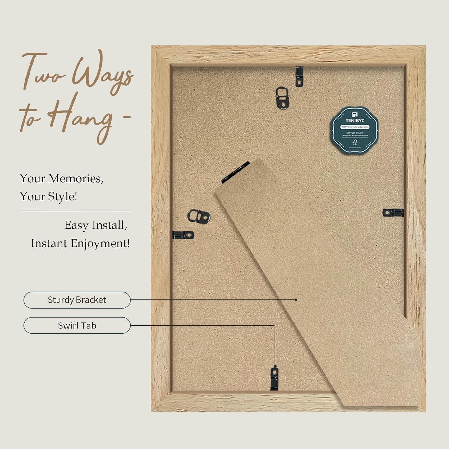 9x12 Frame 4 Pack - Natural Woodgrain, 9 x 12 Picture Frame with HD Tempered Glass, able or Wall Display