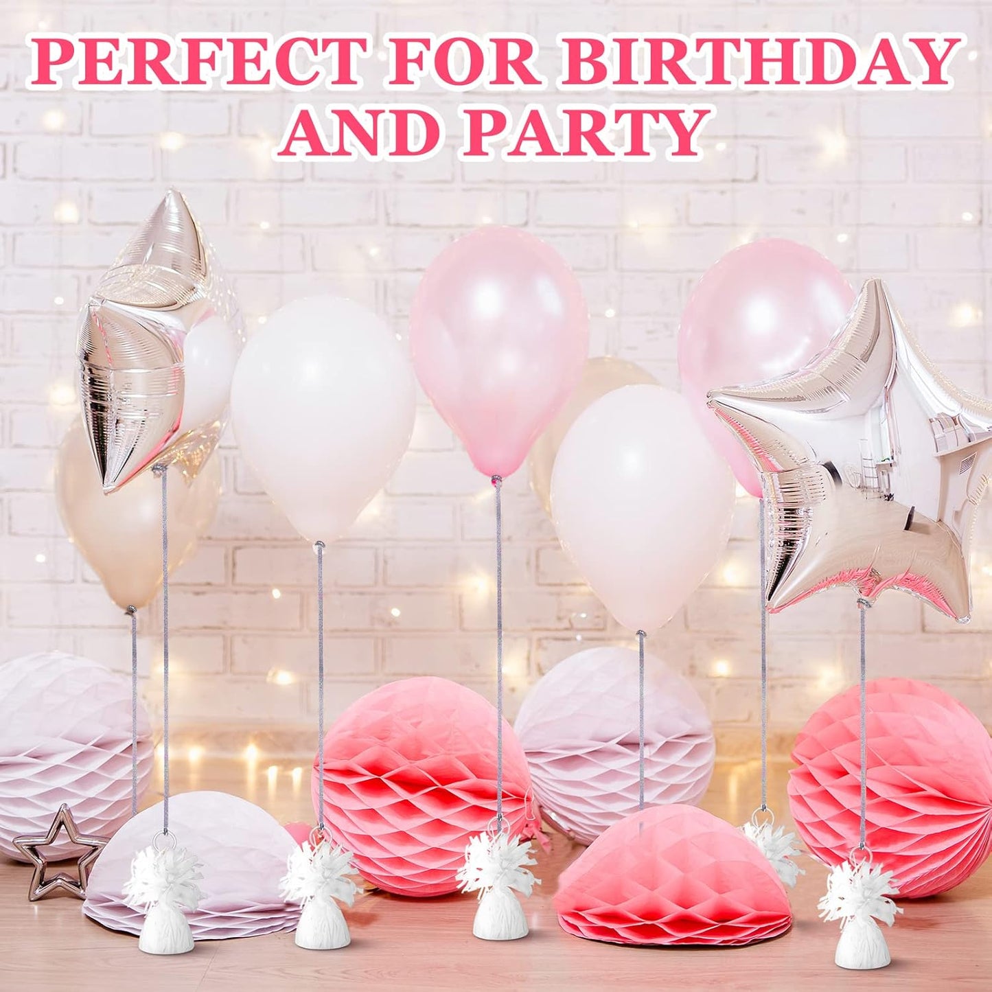 24 Pcs Balloon Weights Metallic Anchor Balloon Holder for Helium Balloons Heavy Table Weights and 1 Roll Iridescent Crimped Ribbon for Birthday Wedding Halloween Christmas Party(Silver, White)