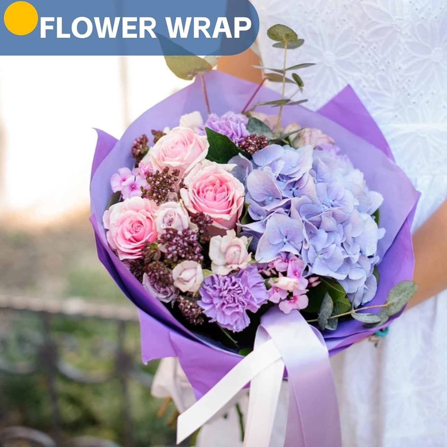 Purple Wrapping Paper, 15"x450" Art Craft Construction Bulletin Board Decorative Paper Roll for Birthday Baby Shower Christmas Mother's Day Mardi Gras, DIY Bouquet Flower Gift Wrap, Floral Supplies