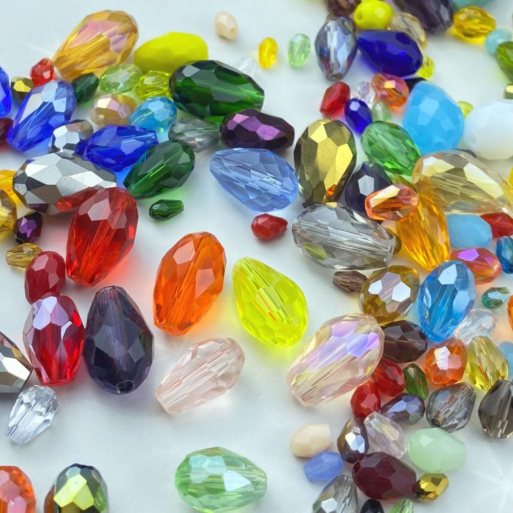 200pcs 3x5mm Teardrop Crystal Glass Beads Vertical Hole Faceted Loose Spacer Beads for DIY Craft Jewelry Making Necklace Bracelet Earring Wind Chimes(Mix Colors Series)