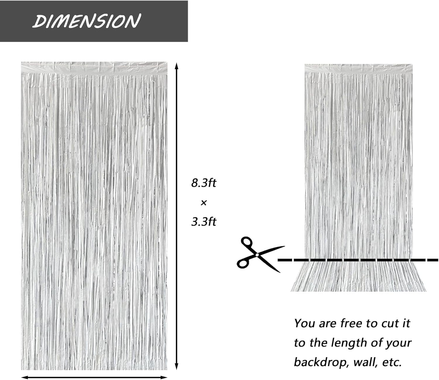 Silver Foil Fringe Curtain 3.3×8.3FT 2 Packs, Metallic Tinsel Curtains Party Streamers for Birthday Graduation Baby Shower Decoration (2pcs,3.3FT×8.3FT, Silver)