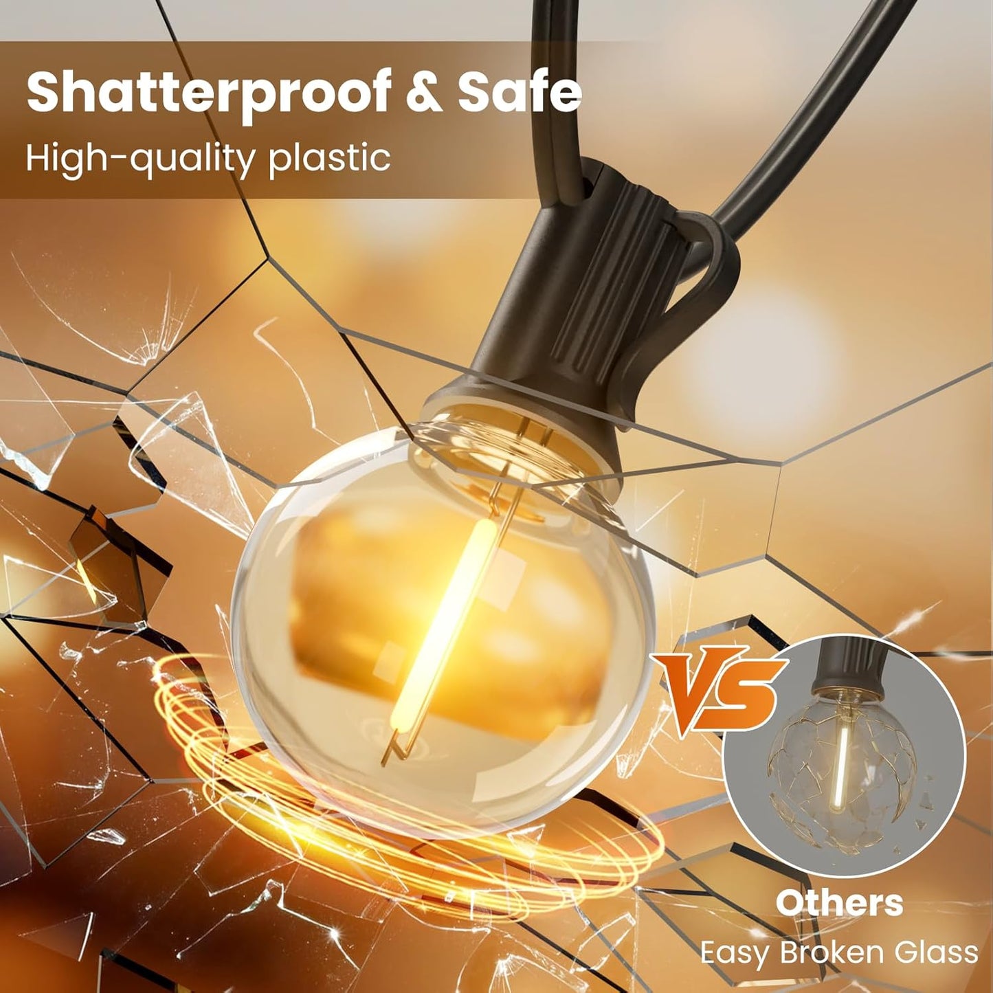 RTTY Outdoor String Lights 300ft, 3 Pack 100ft G40 Led Patio Globe Lights with 52pcs Bulbs,Shatterproof Waterproof Connectable Hanging for Porch Cafe Bistro Backyard Gazebo Balcony Deck Party