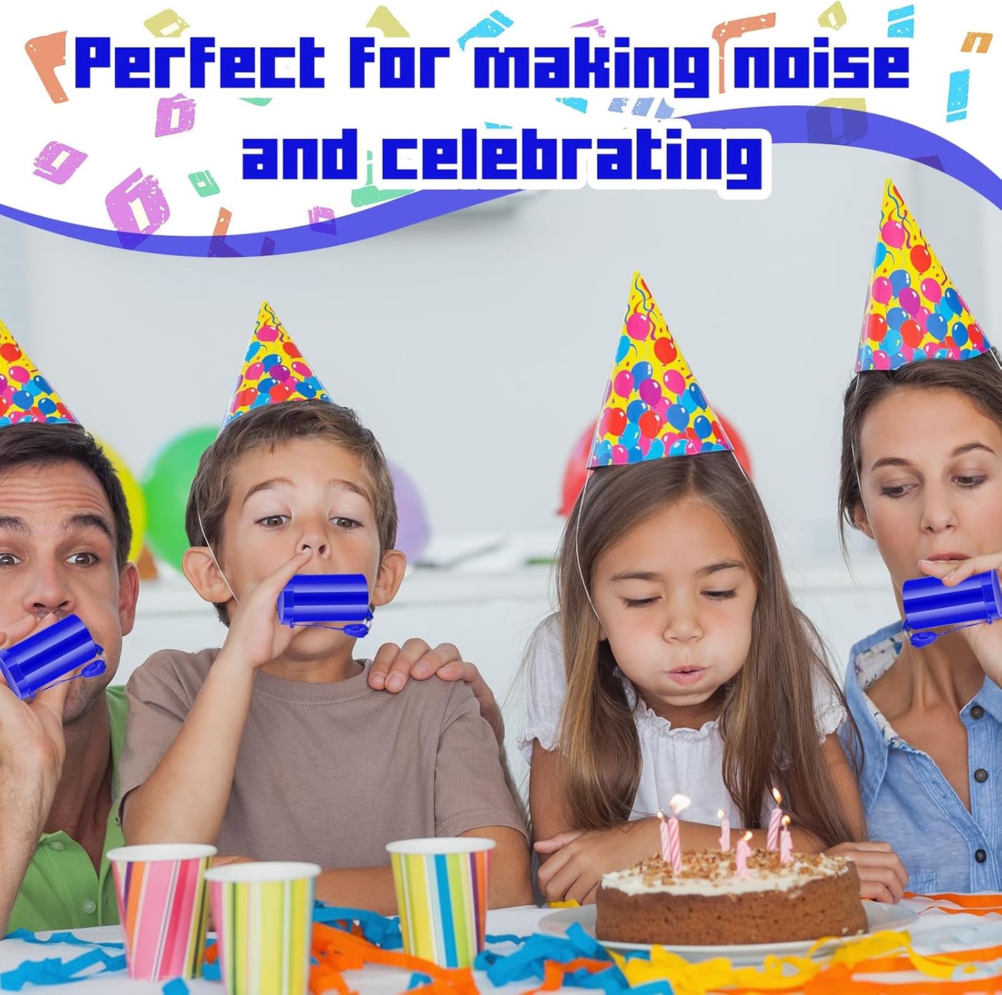 12 Pcs Mini Air Horns 3 Inch Noisemakers for Sporting Events Parties Celebrations Loud Noise Maker Blow Horn Noise Whistle with Lanyard for Birthday Party Celebrations Goodie Fillers（Blue）