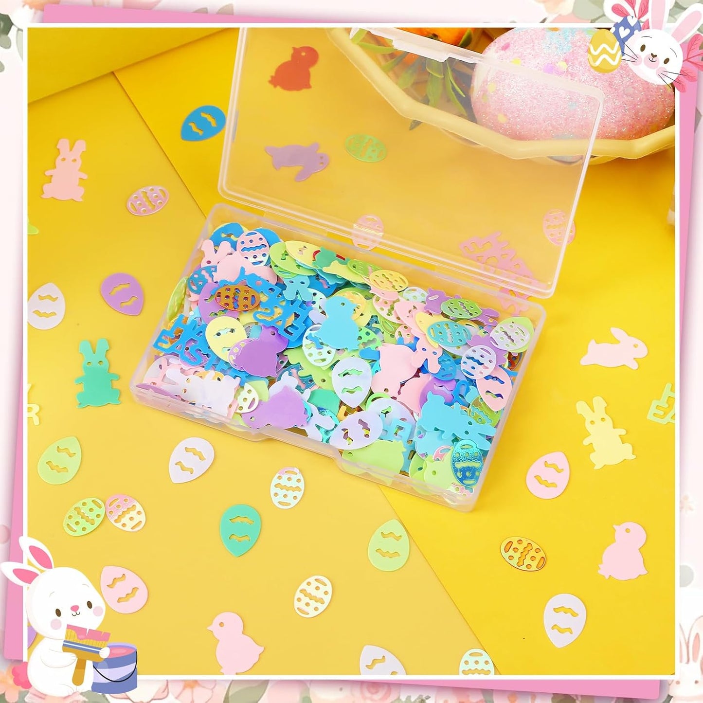 MARFOREVER Easter Confetti, Bunny Egg Rabbit Chicken Glitter Table Decorations Easter Party Scatter Metallic Foil Table Confetti Sprinkles for Happy Spring Party Supplies Decor