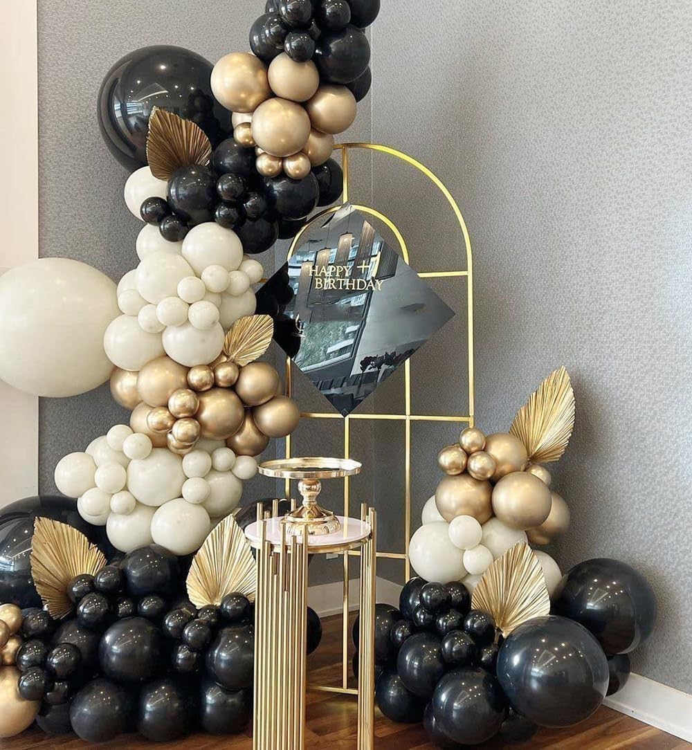 Black Gold Beige Balloons, 60PCS Black Gold White Sand Balloons Party Balloon with Metallic Gold Confetti Party Balloon for Graduation, Weddings, Birthday, New Year Decorations