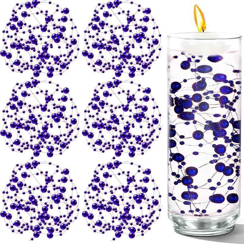 50 PCS Artificial Floating Beads for Centerpieces Vases, Dark Purple 8+3mm String Beads for Wedding Party Faux Pearl String for Decorating, String Pearls for Crafts Vase Filler