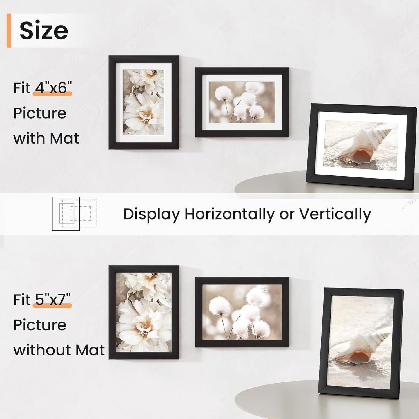 5x7 inch Picture Frame, 5x7 Photo Frames with 4x6 Removable Mat - High Definition Plexiglass - Vertical and Horizontal Display - Wall Hanging Frame - Black, 12 Pack