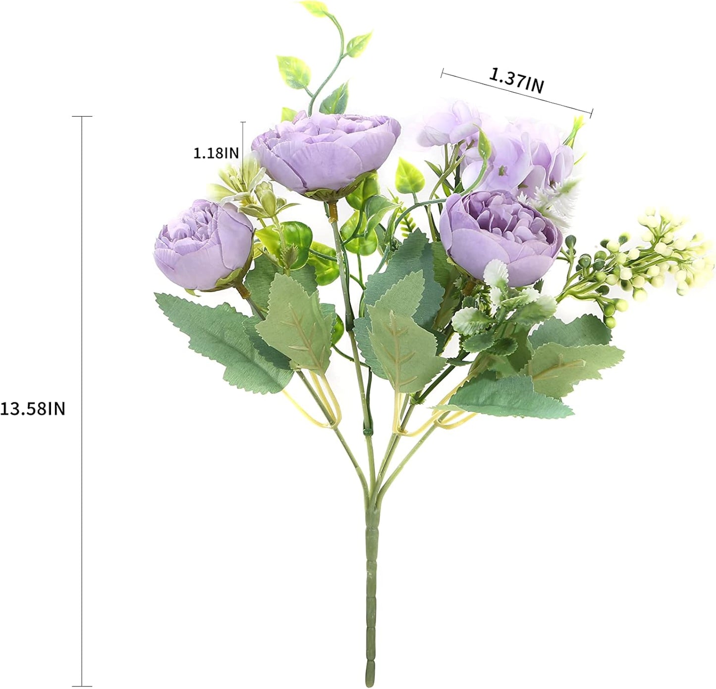 Artificial Flowers Fake Peony Silk Mini Plastic Bridal Flowers for DIY Wedding Bouquets Home Decorations 2 Packs(Light Purple)
