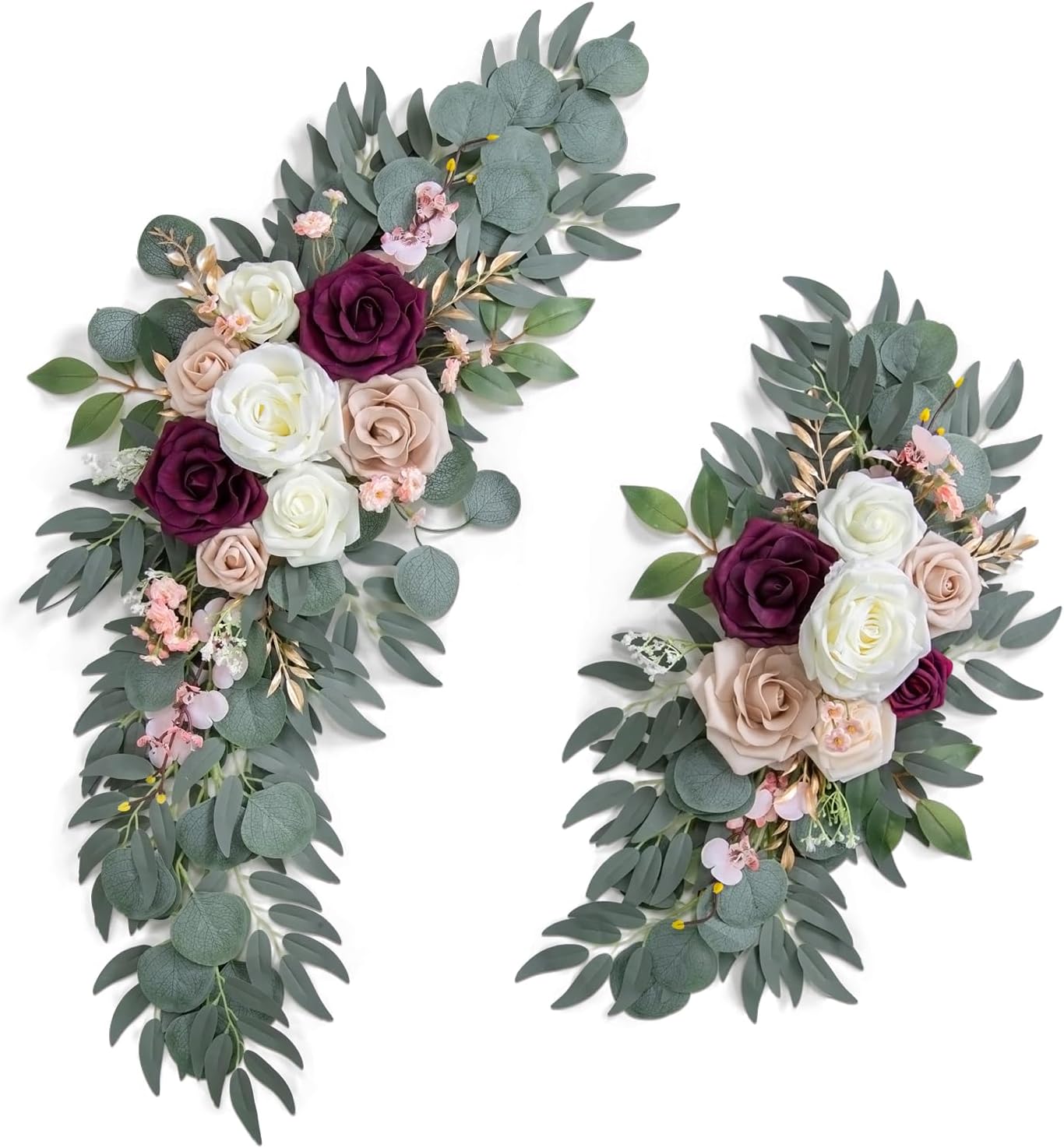 Ponatia Wedding Arch Flowers (Pack of 2), Artificial Burgundy & Nude & Ivory Wedding Flowers for Welcome Signs and Ceremony Reception