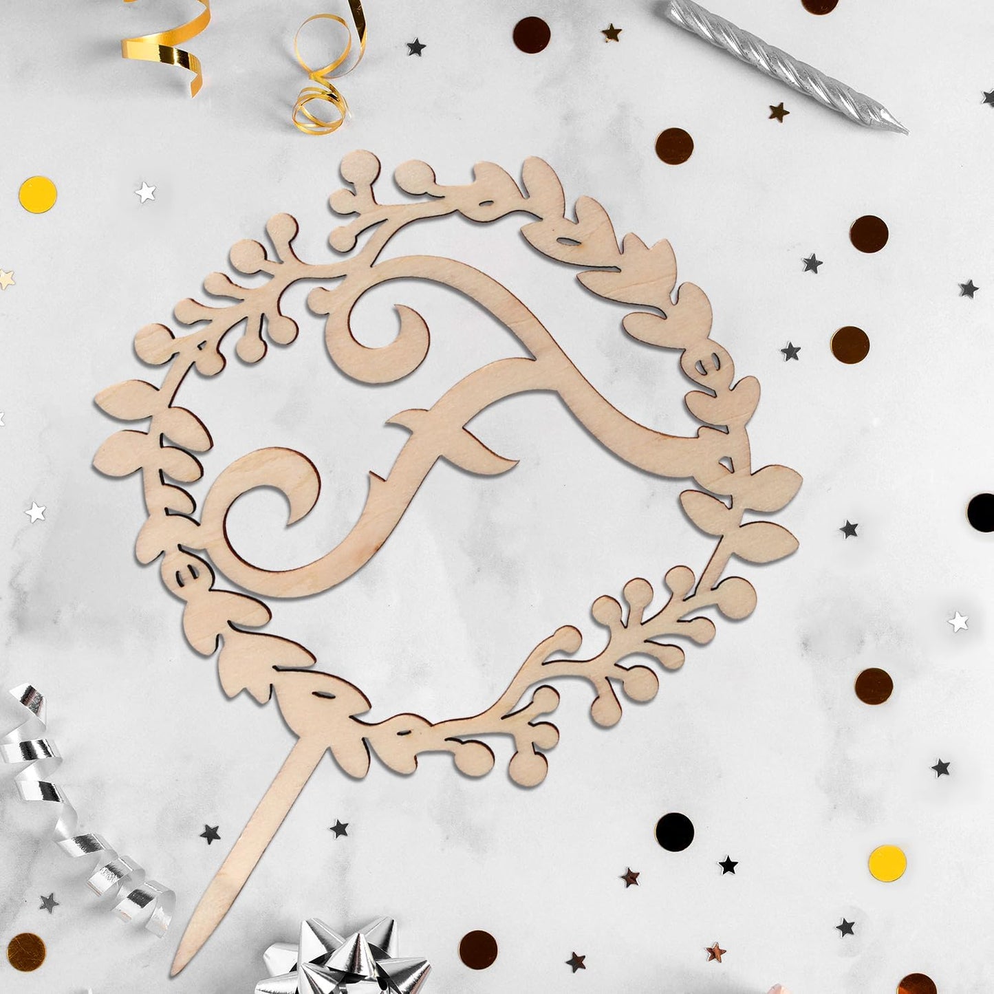 LINGTEER Personalized Inital Letter F Wooden Cake Topper Perfect for Birthday Rustic Wedding Anniversary Party Keepsake Decoration.