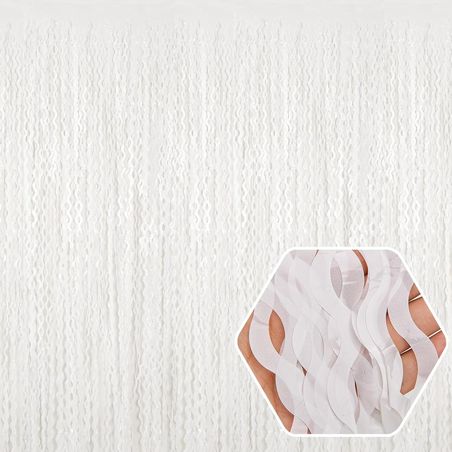 4 Pack Macaron White Wave Foil Fringe Curtain Backdrop, 3.28Ft x 8.2Ft Metallic Tinsel Foil Fringe Streamer Curtains for Photo Booth, Mother's Day, Easter, Birthday, Wedding Party Decoration